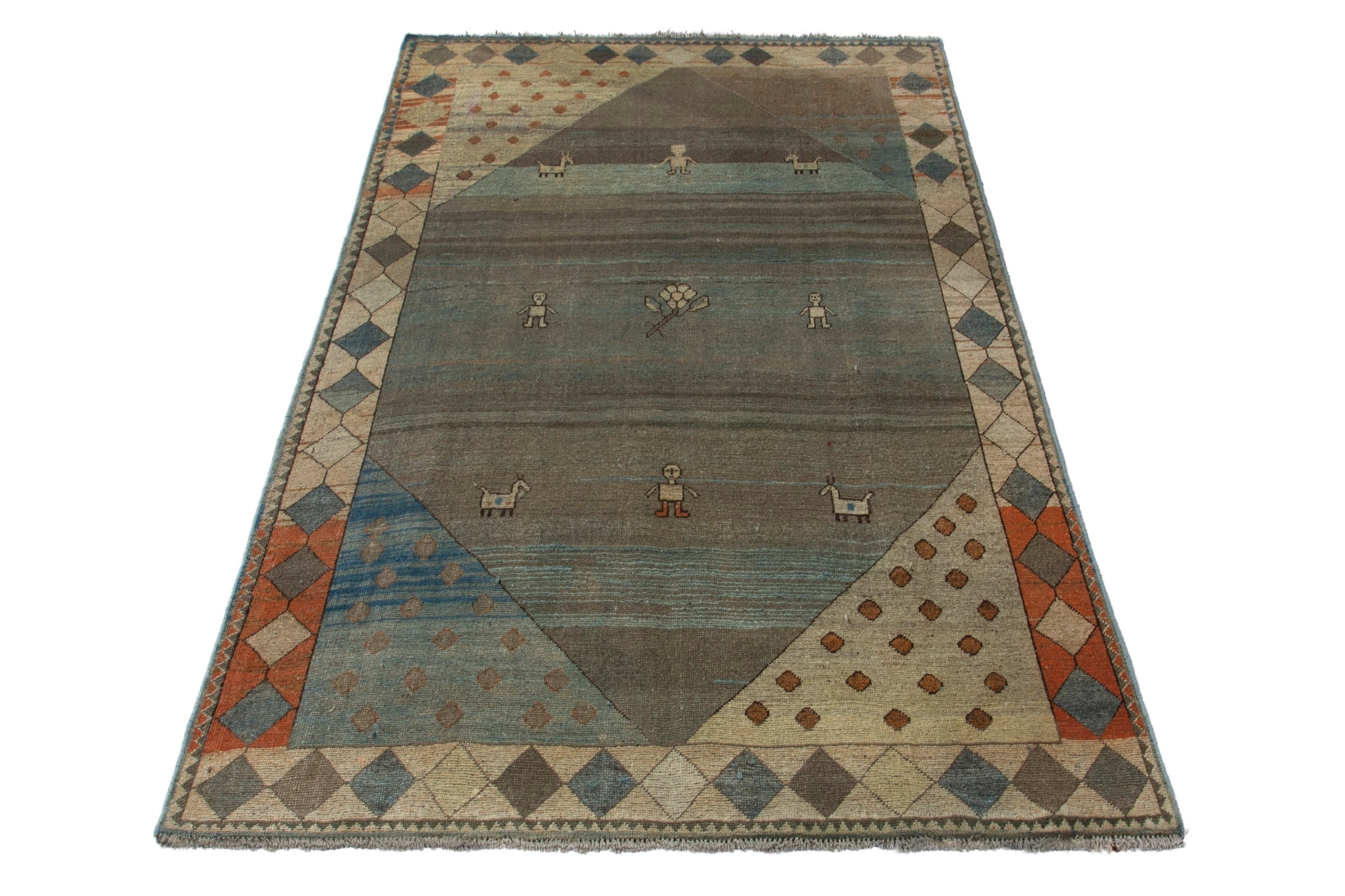 Persian Gabbeh area rug in taupe and sage, view 3 of 18