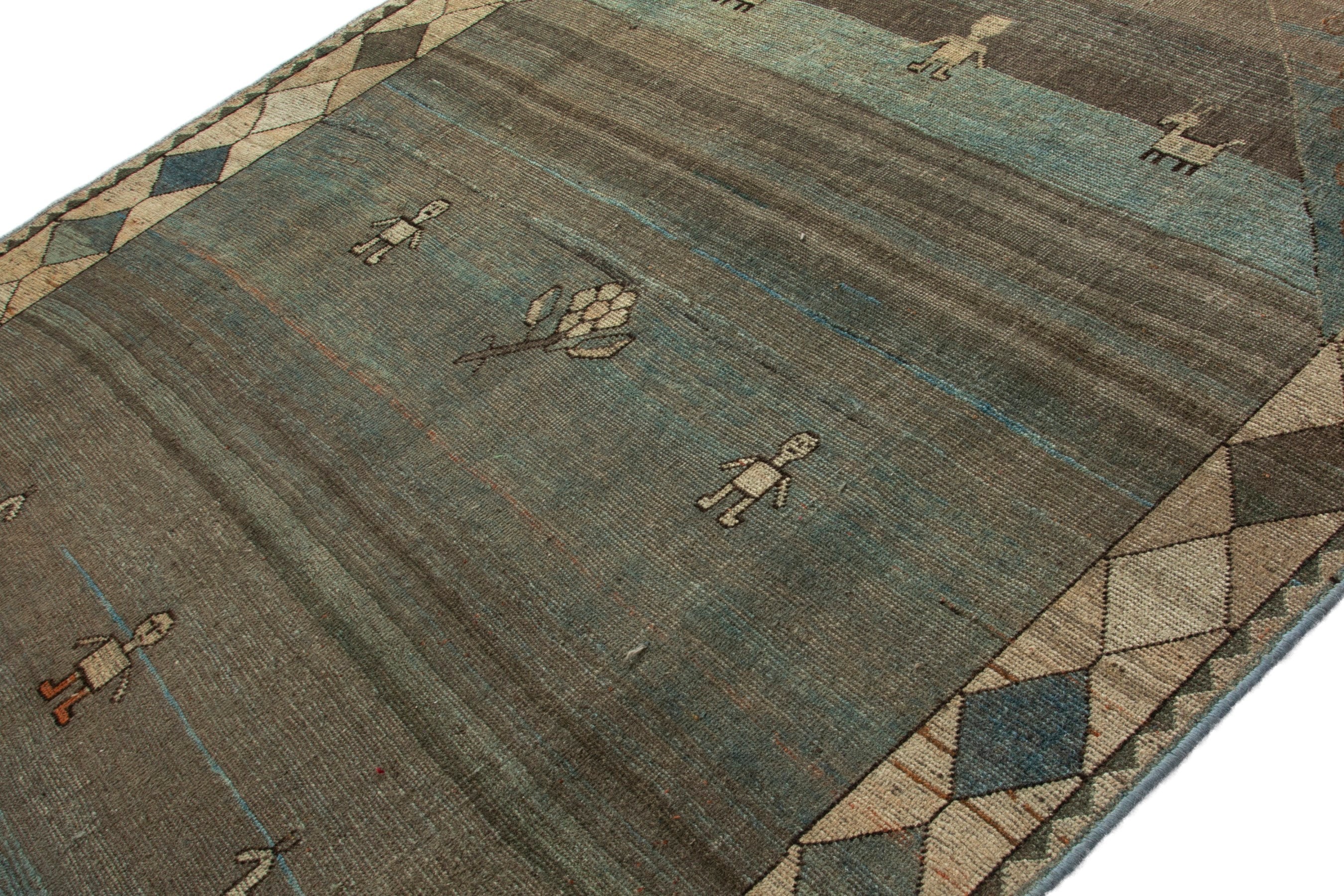 Persian Gabbeh area rug in taupe and sage, view 6 of 18