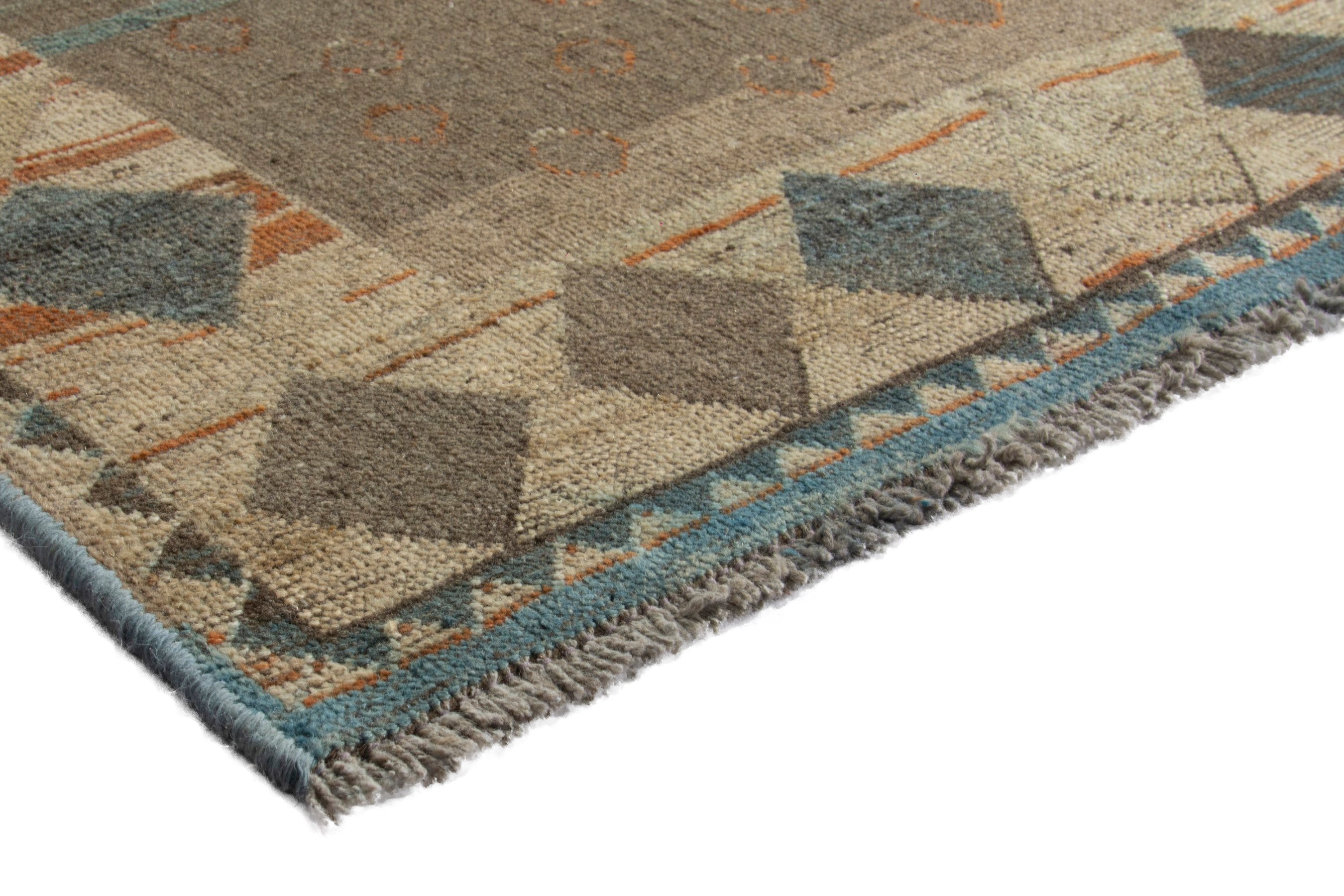 Persian Gabbeh area rug in taupe and sage, view 4 of 18
