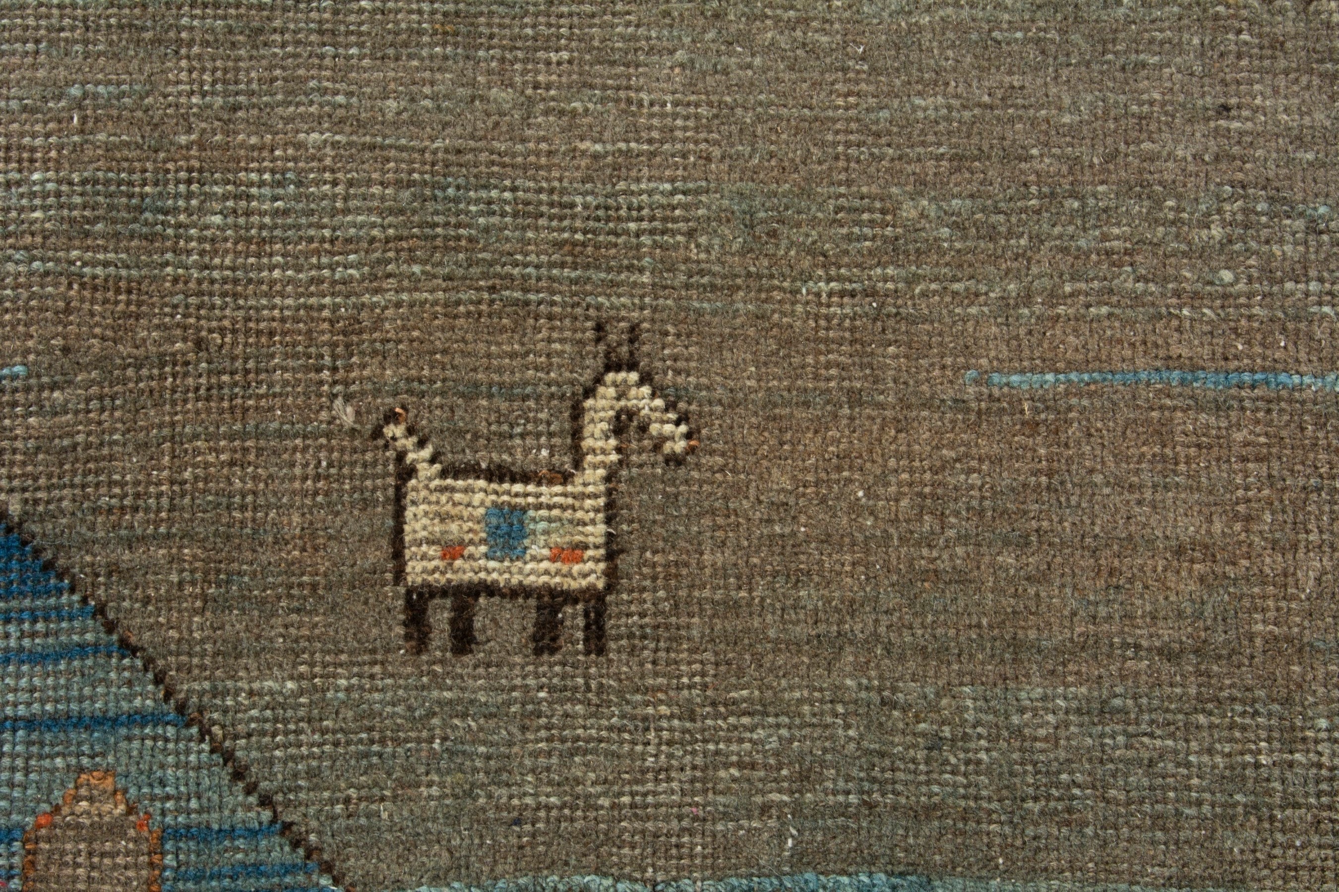 Persian Gabbeh area rug in taupe and sage, view 13 of 18