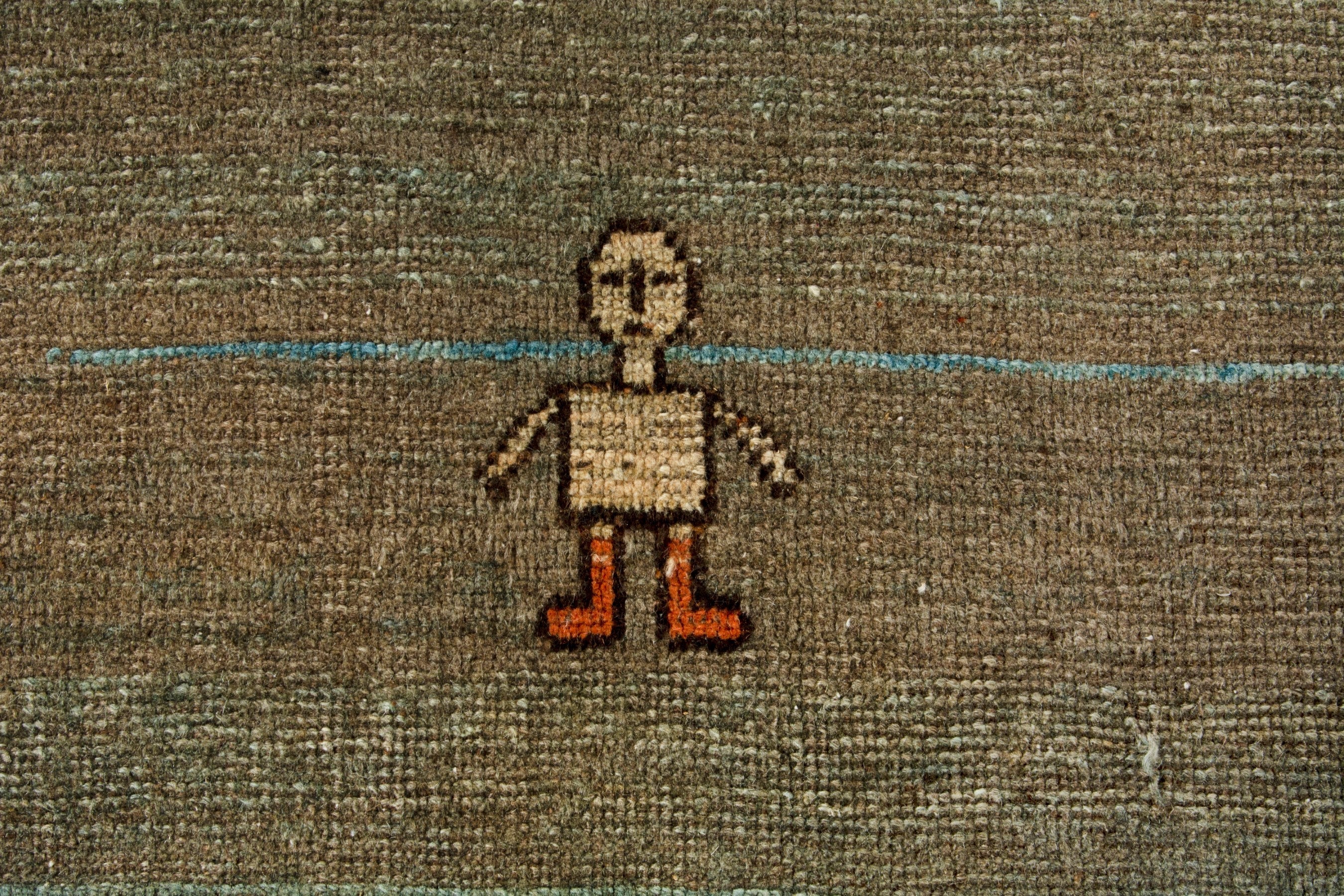 Persian Gabbeh area rug in taupe and sage, view 14 of 18