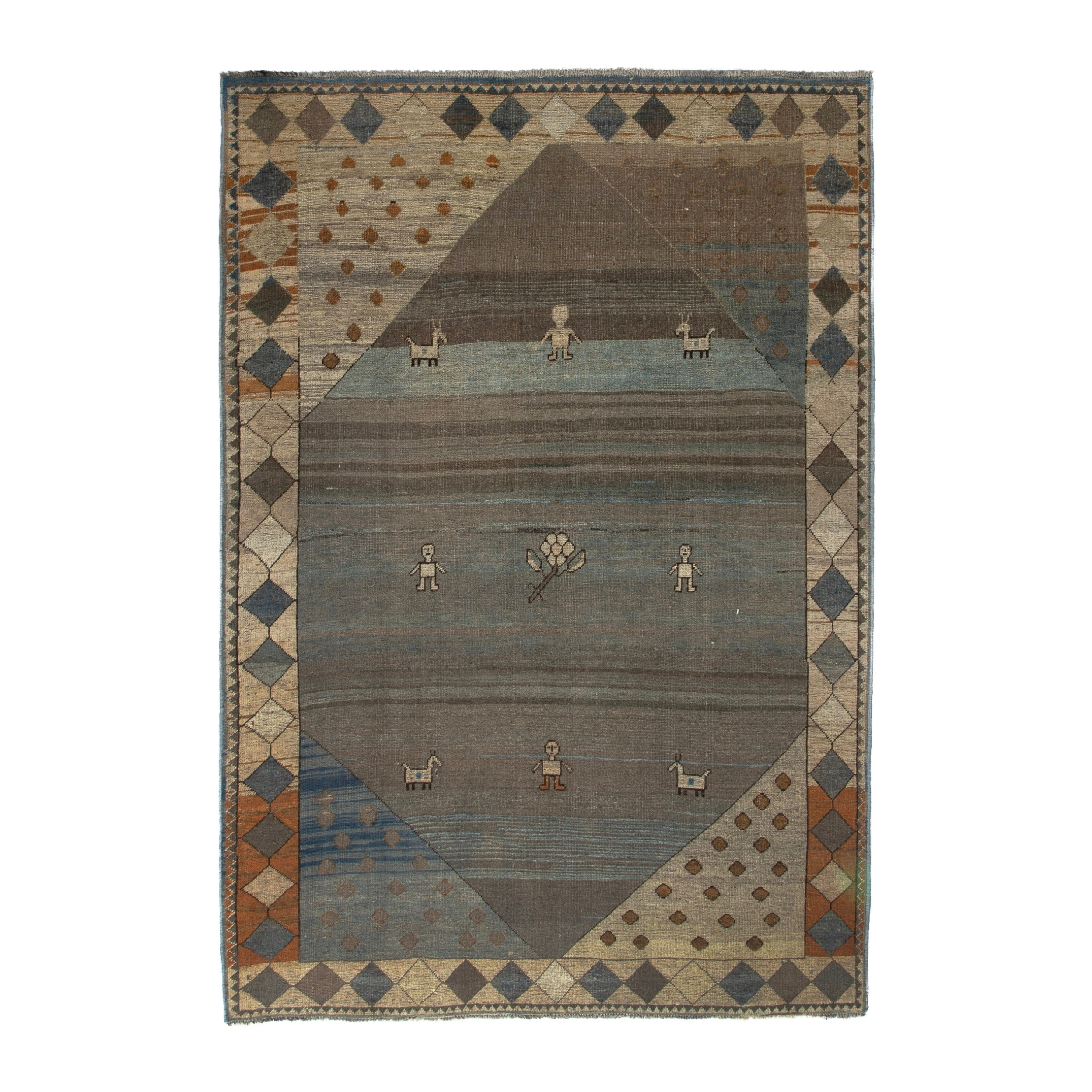 Persian Gabbeh area rug in taupe and sage, 6'6" x 9'10"