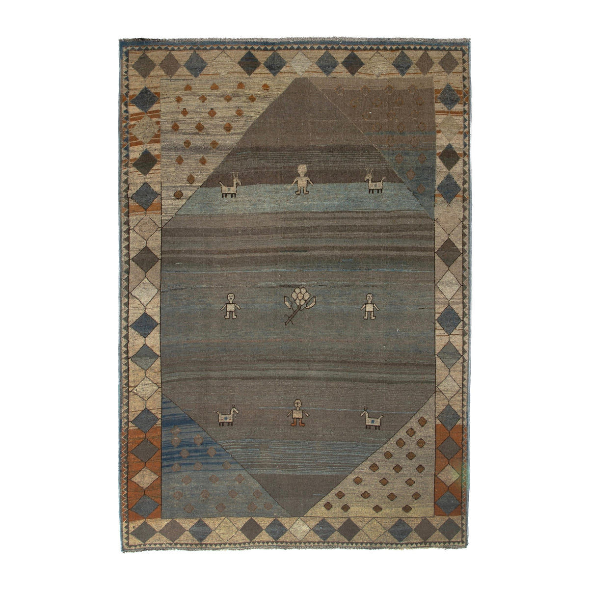 Persian Gabbeh area rug in taupe and sage, 6'6" x 9'10"