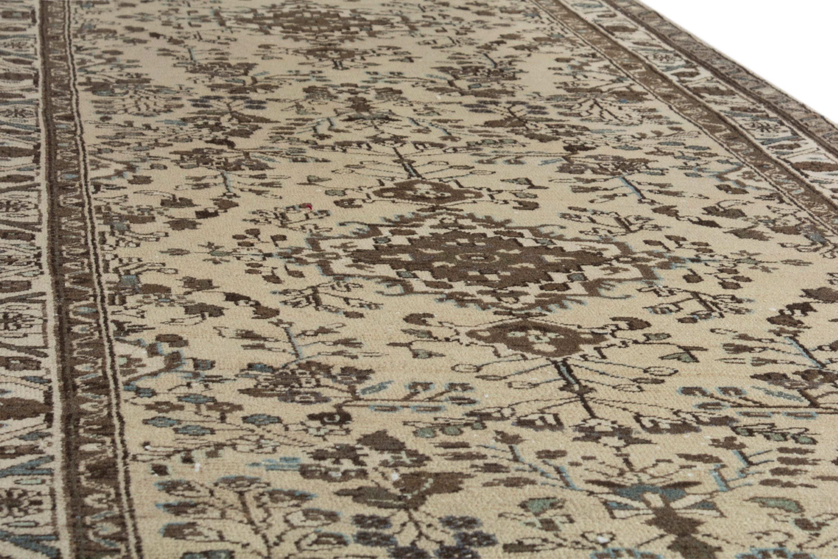 Persian Hamedan runner rug in cream and brown, view 8 of 18