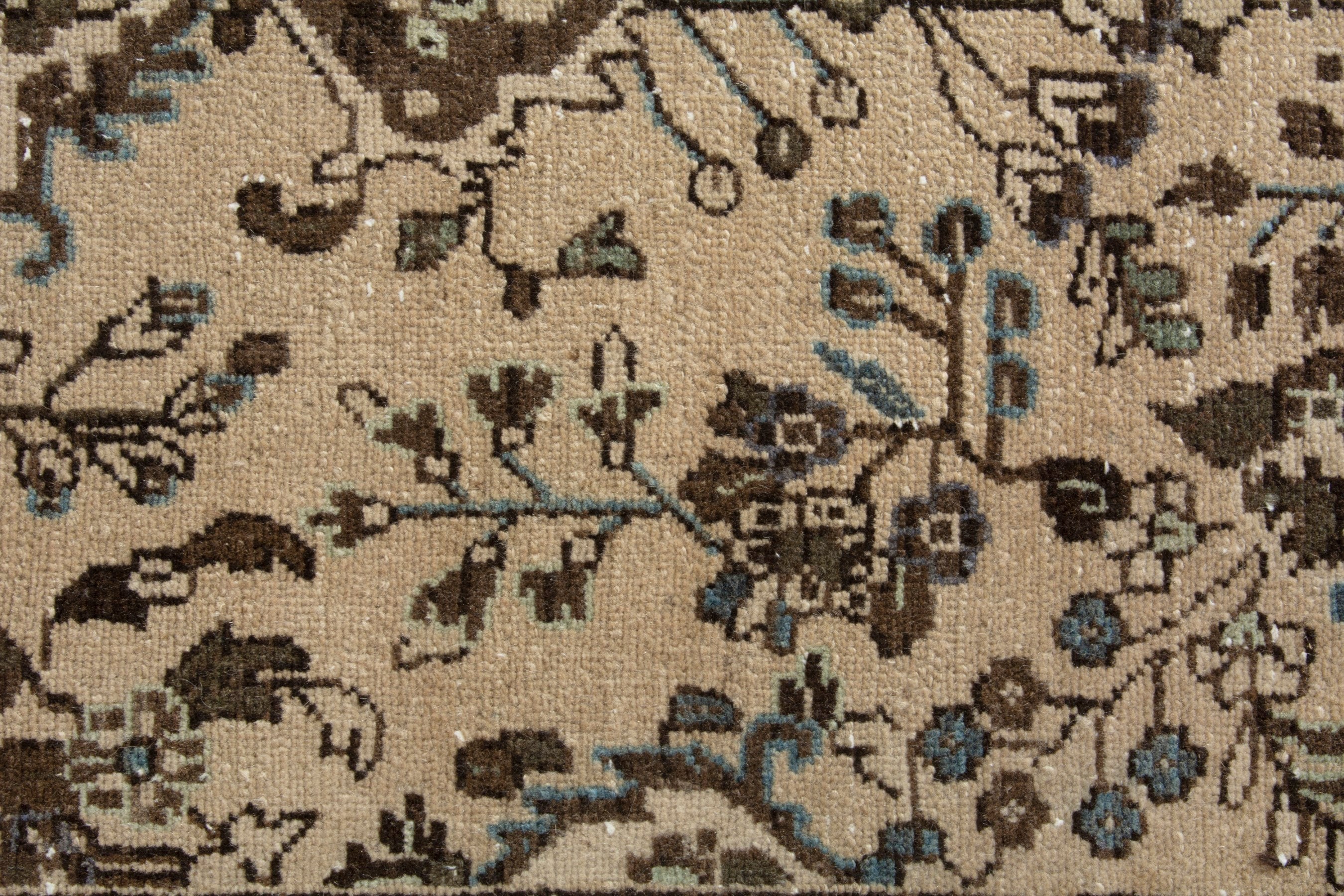 Persian Hamedan runner rug in cream and brown, view 14 of 18