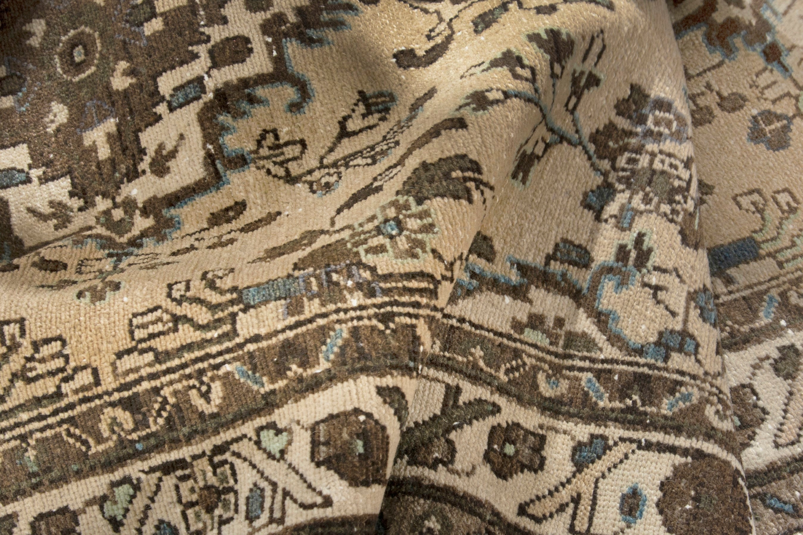 Persian Hamedan runner rug in cream and brown, view 15 of 18