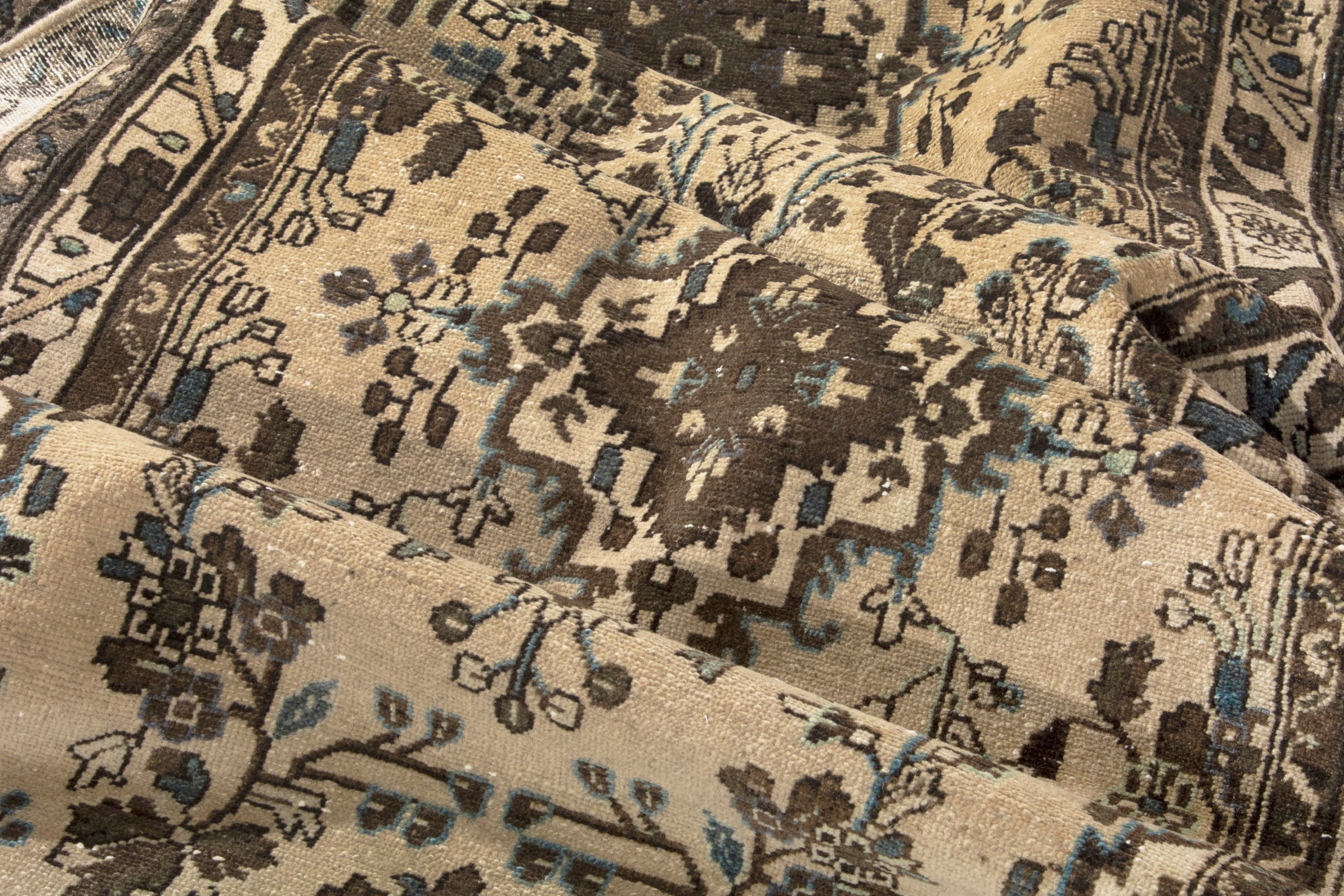Persian Hamedan runner rug in cream and brown, view 16 of 18