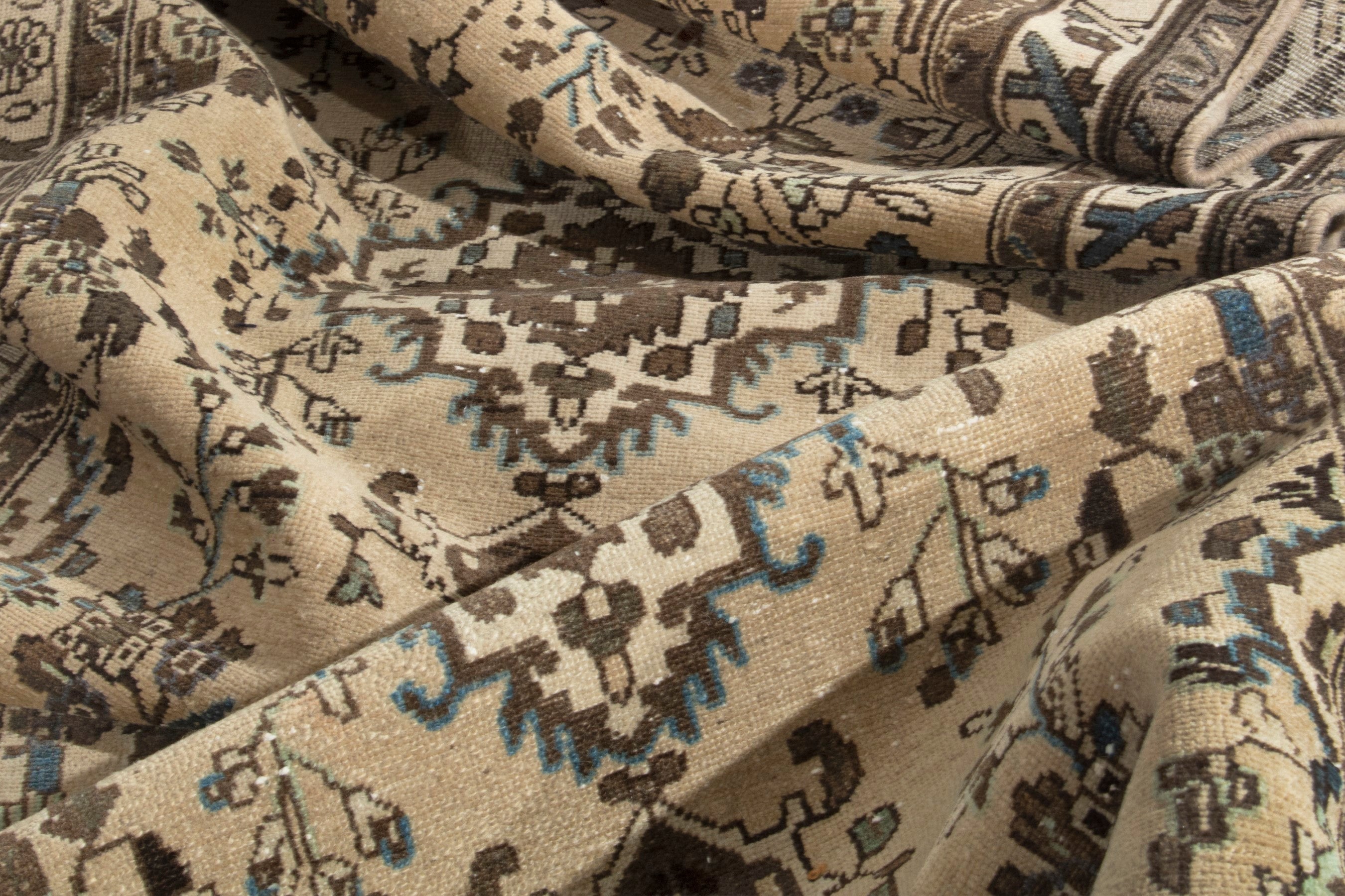 Persian Hamedan runner rug in cream and brown, view 17 of 18