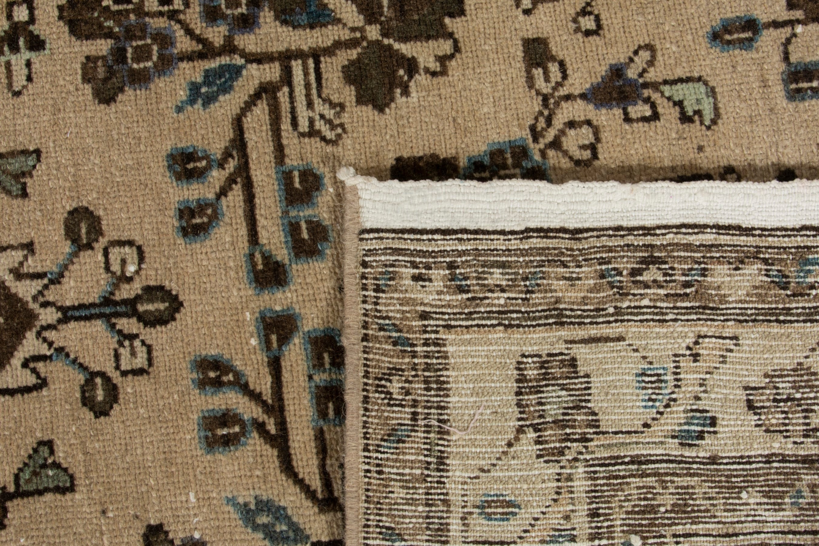 Persian Hamedan runner rug in cream and brown, view 18 of 18