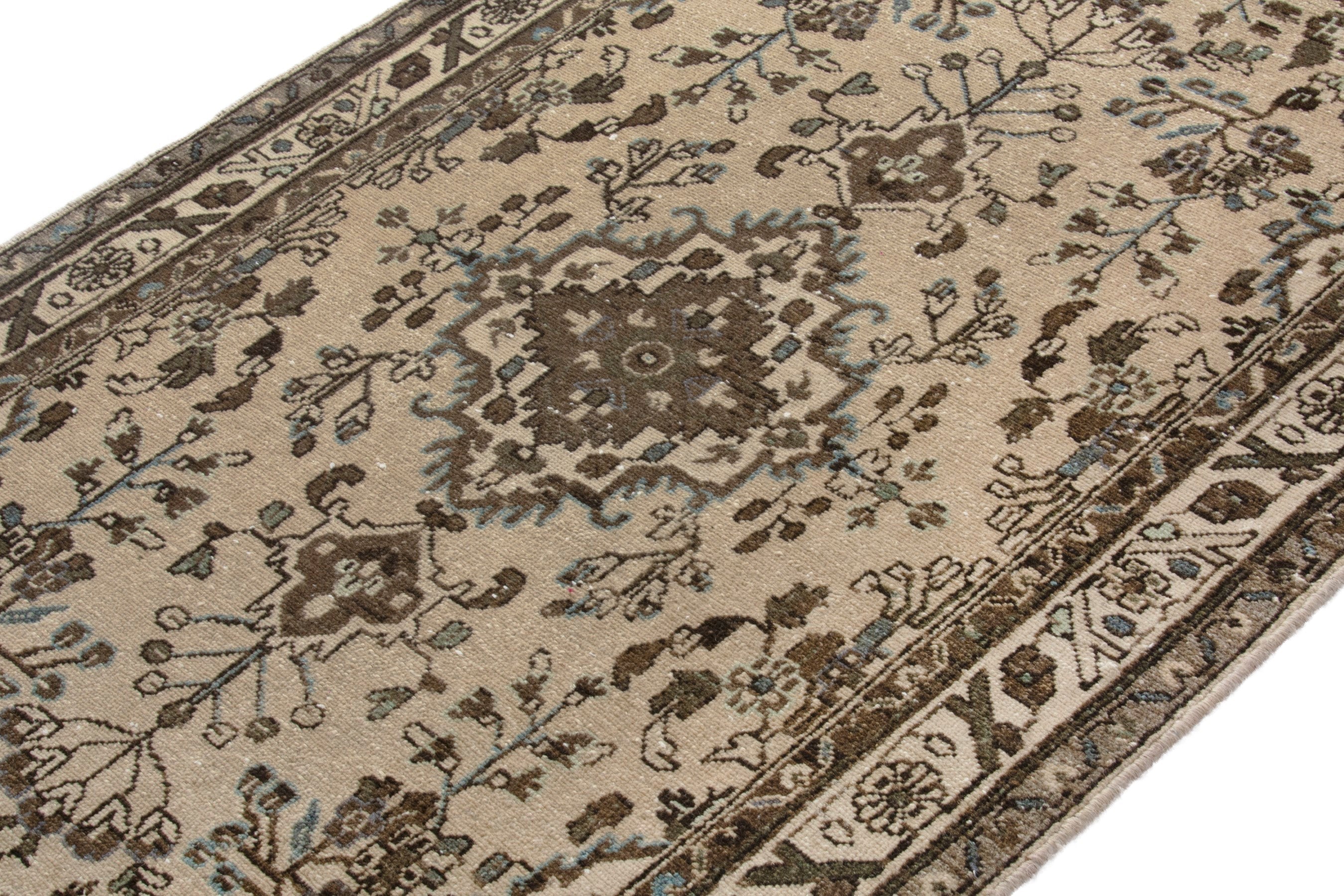 Persian Hamedan runner rug in cream and brown, view 6 of 18