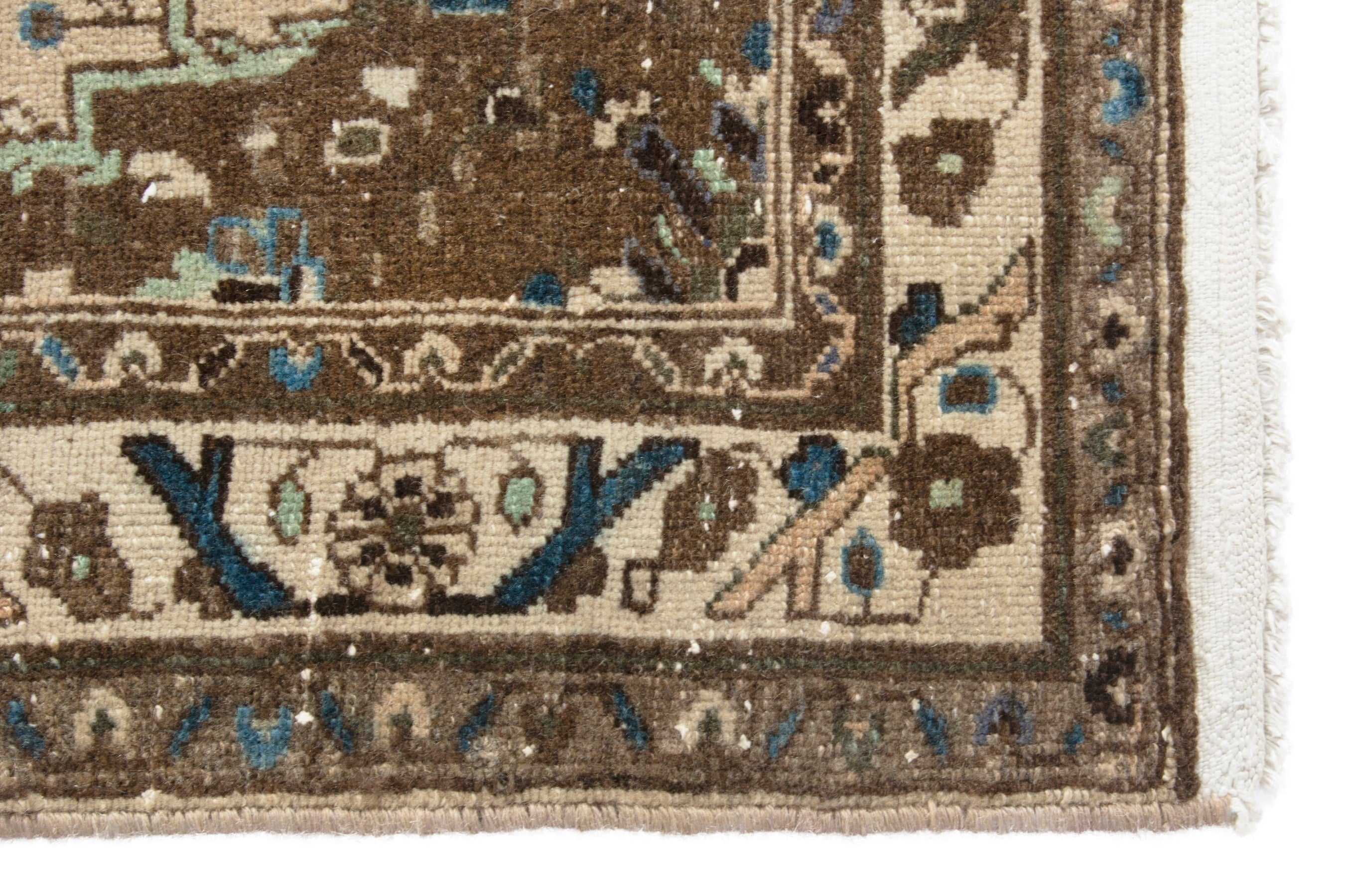 Persian Hamedan runner rug in cream and brown, view 5 of 18