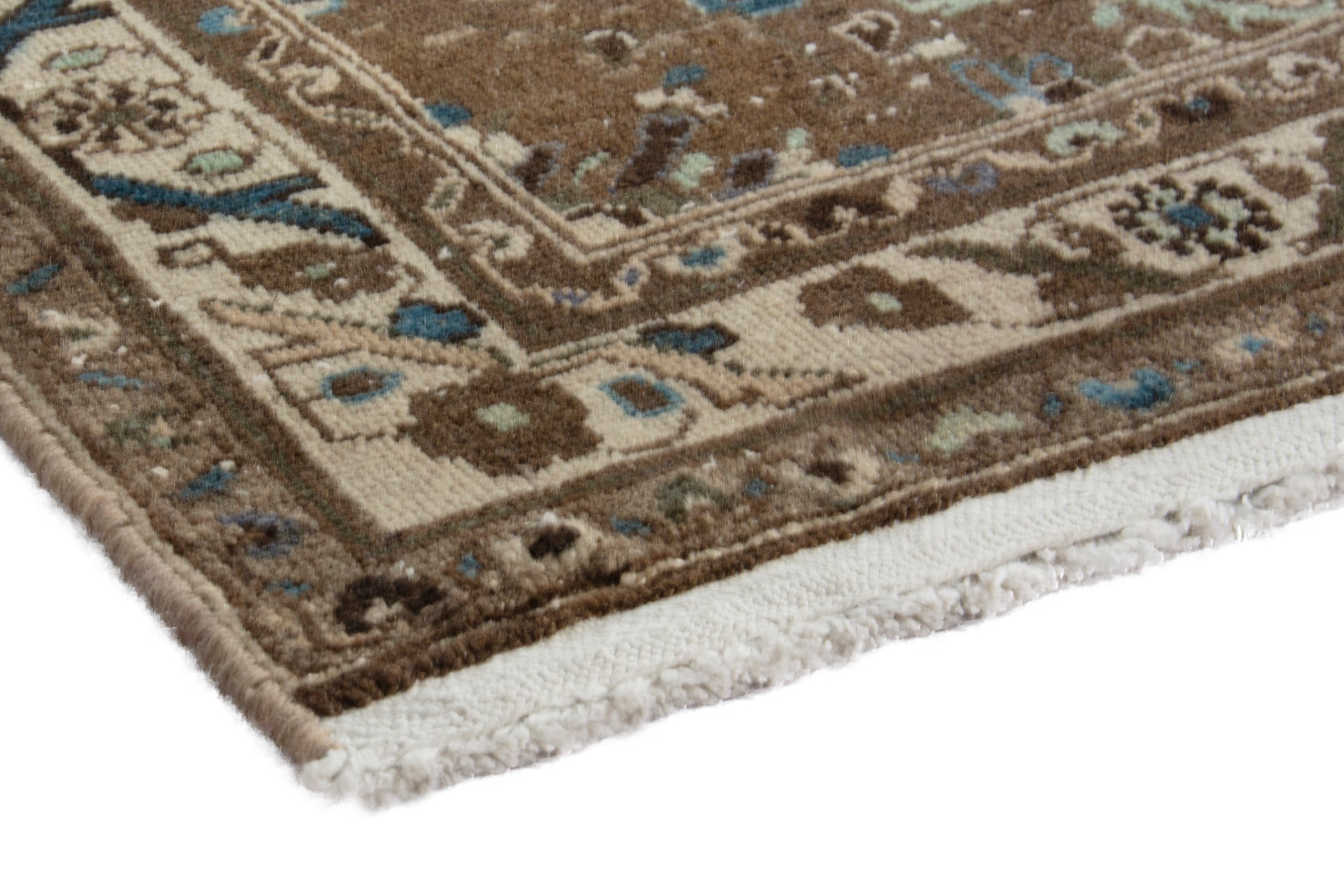 Persian Hamedan runner rug in cream and brown, view 4 of 18