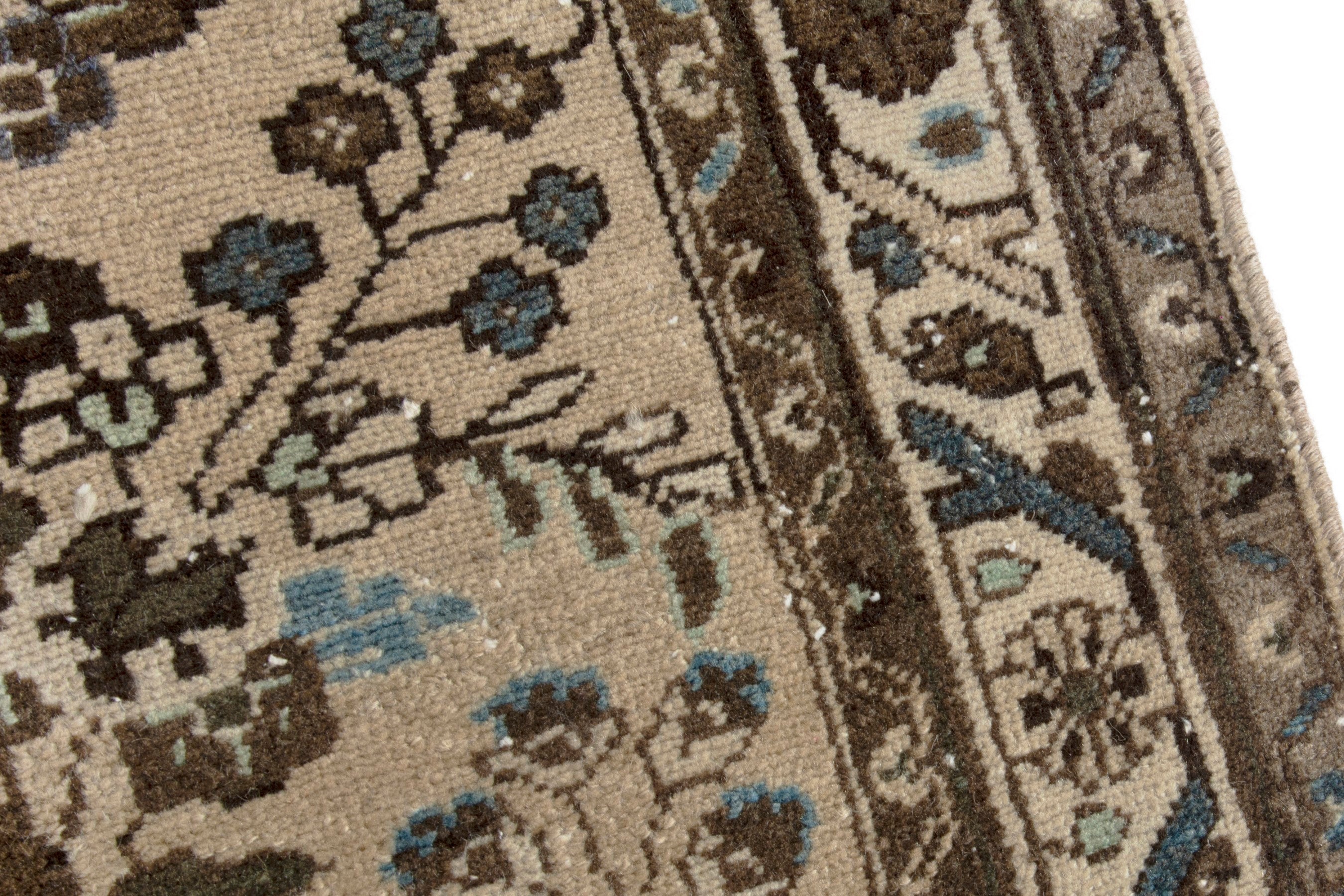 Persian Hamedan runner rug in cream and brown, view 10 of 18
