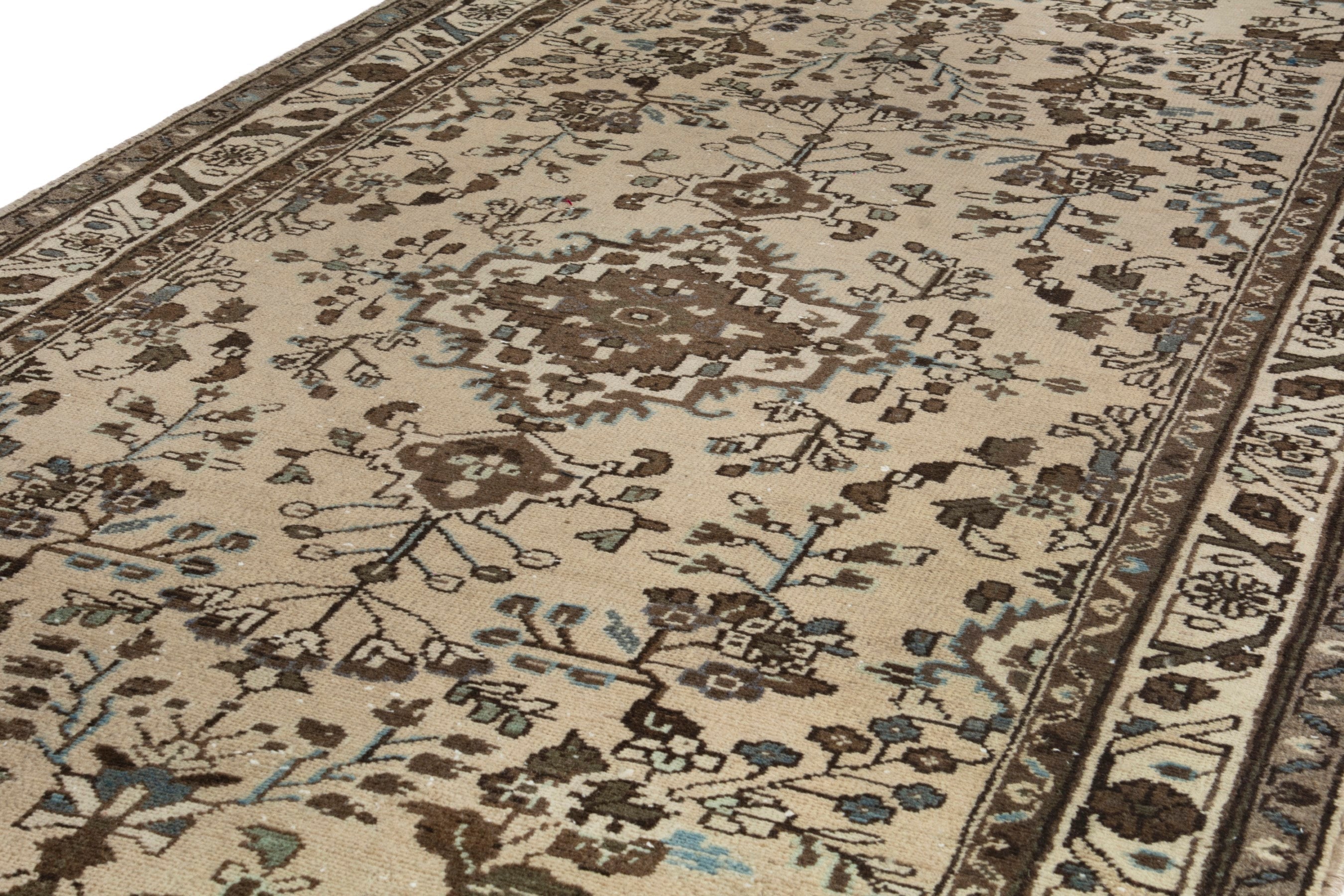 Persian Hamedan runner rug in cream and brown, view 7 of 18