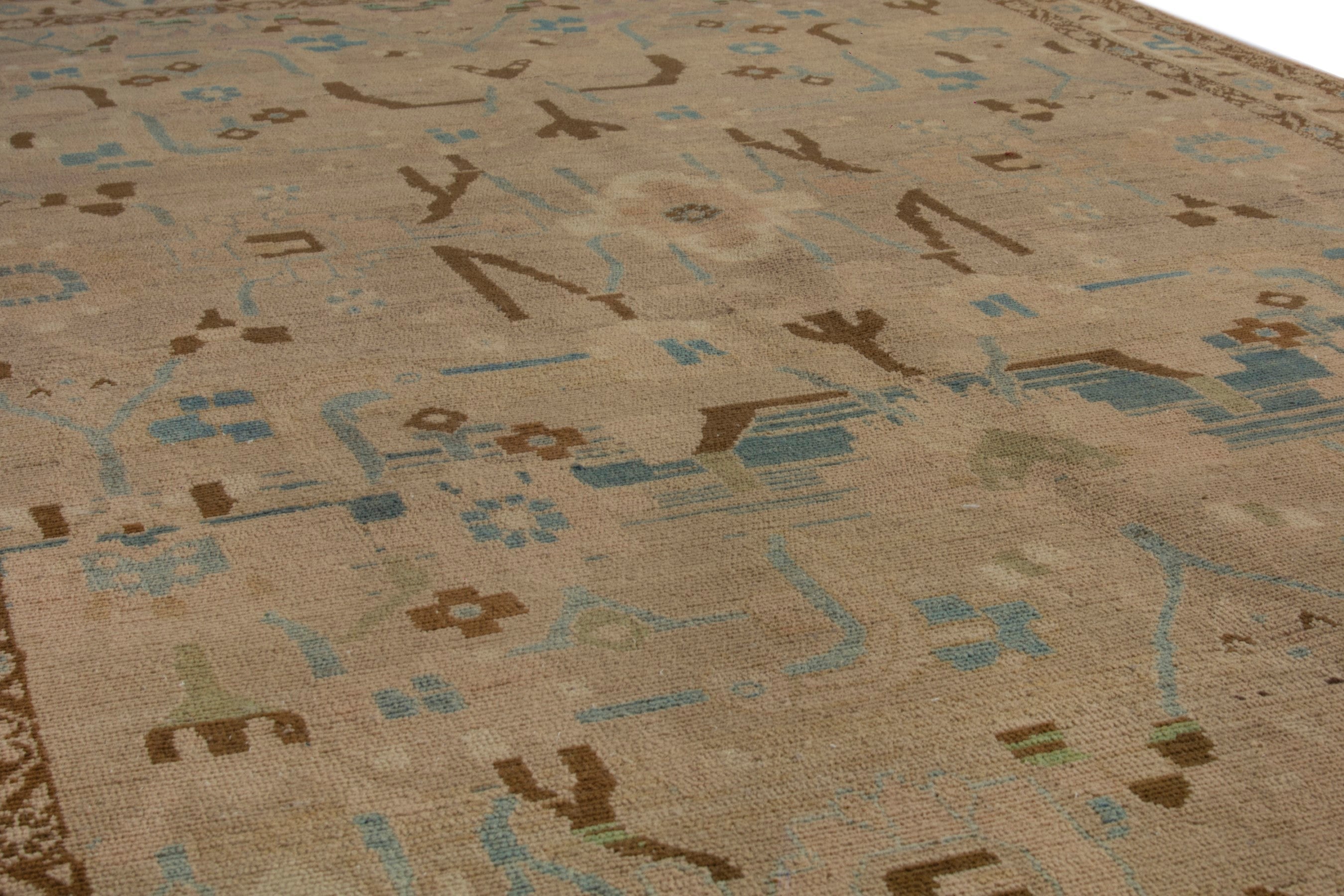 Persian Borujerd area rug in greige and tan, view 10 of 18