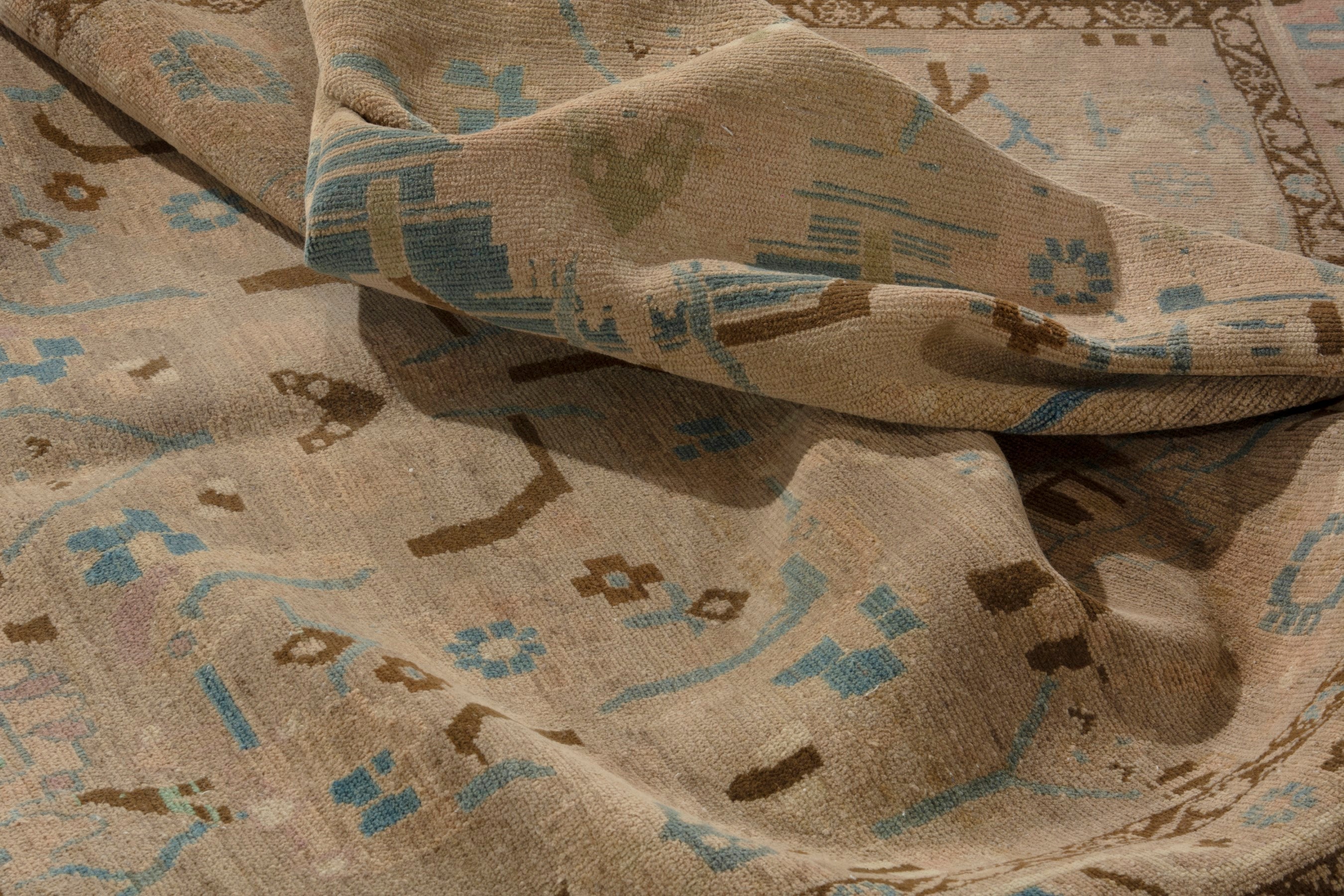Persian Borujerd area rug in greige and tan, view 17 of 18