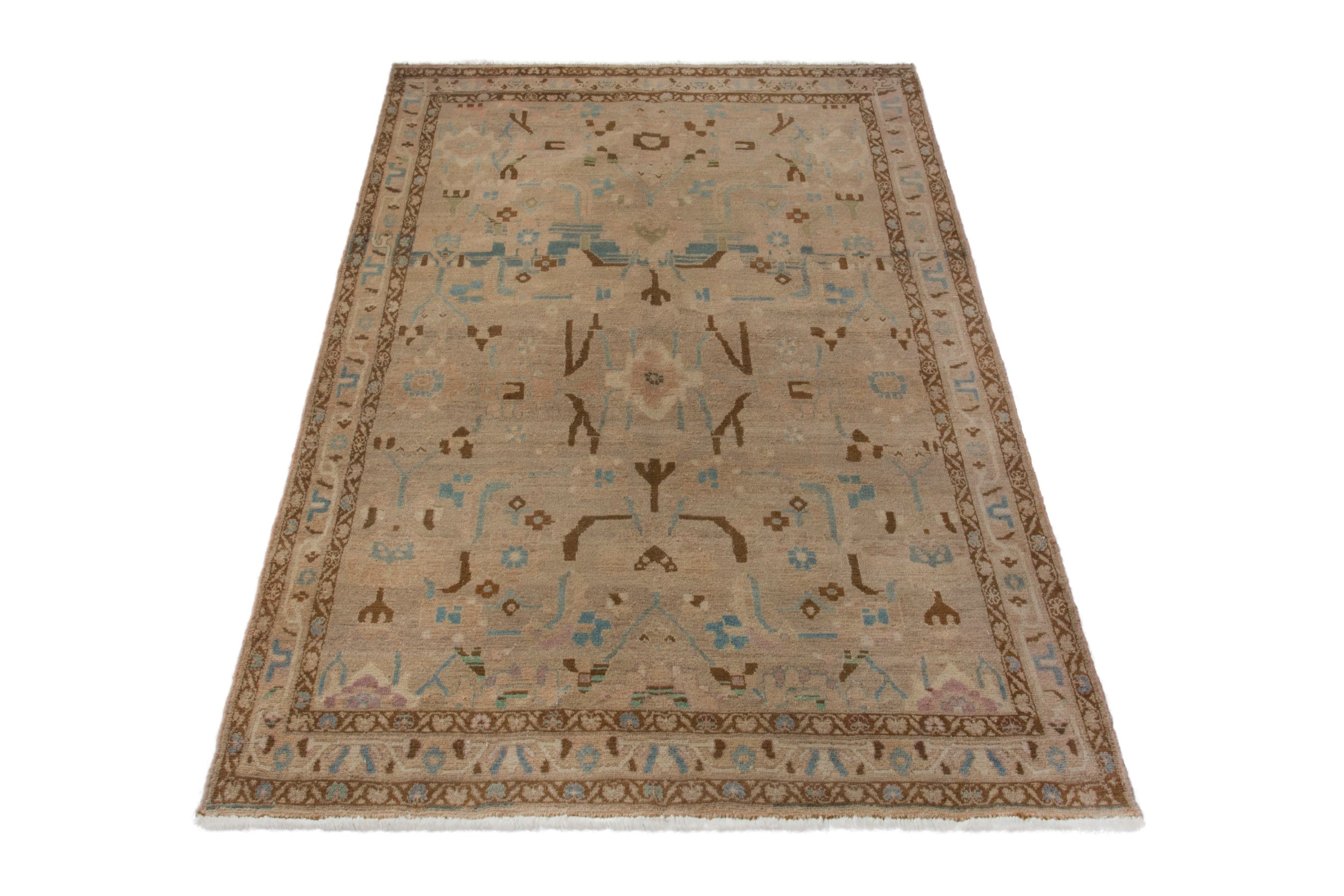 Persian Borujerd area rug in greige and tan, view 3 of 18