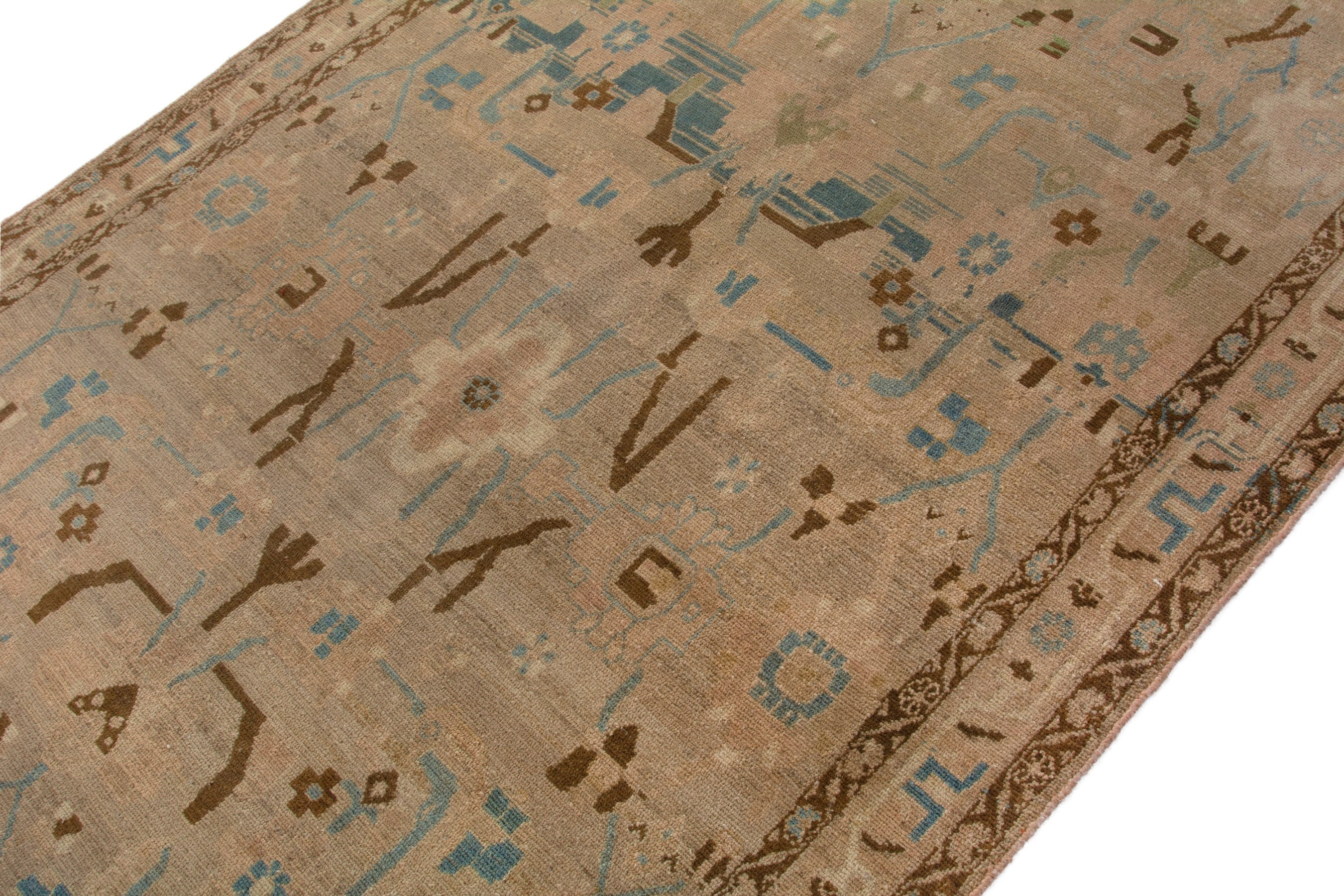 Persian Borujerd area rug in greige and tan, view 6 of 18