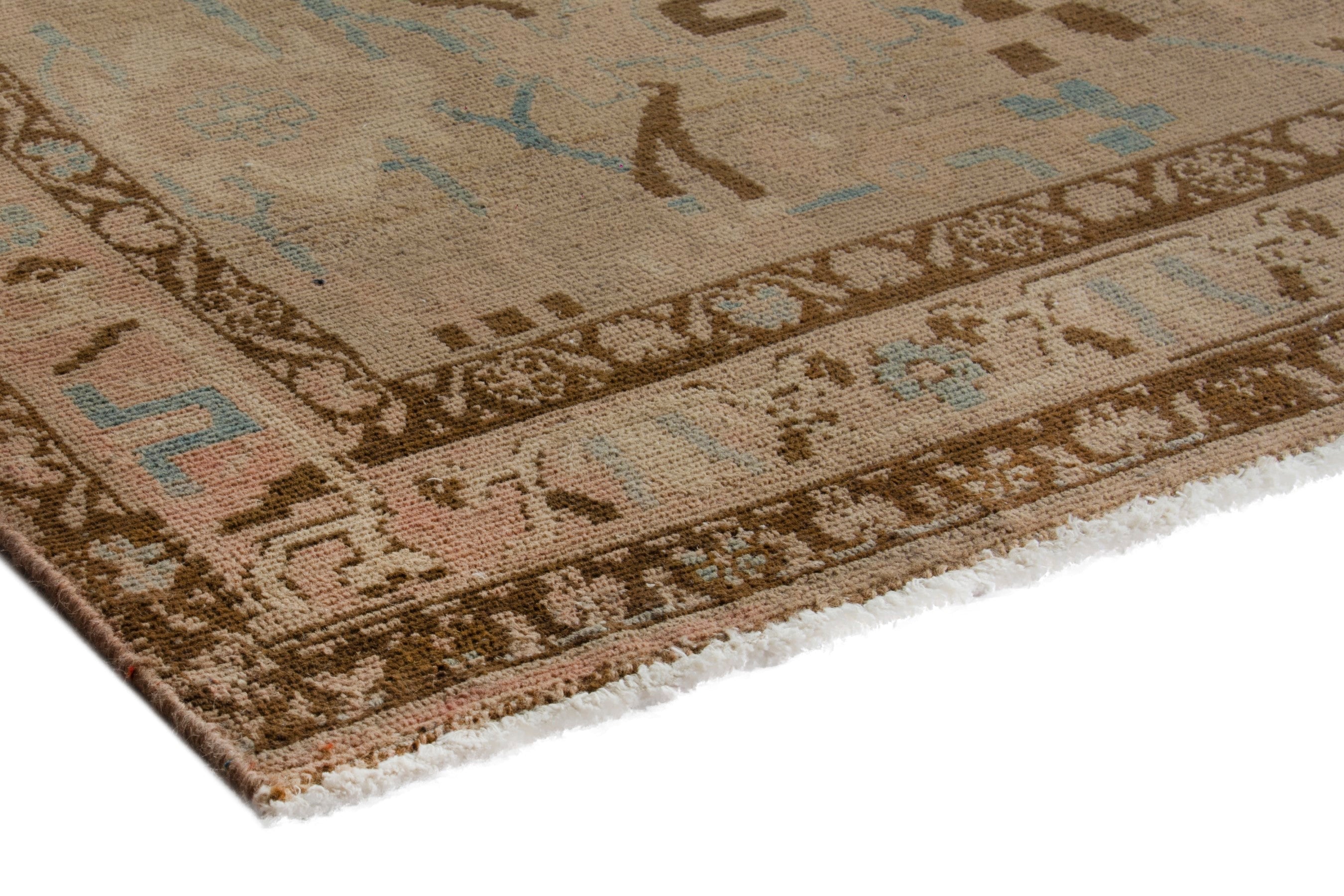 Persian Borujerd area rug in greige and tan, view 4 of 18