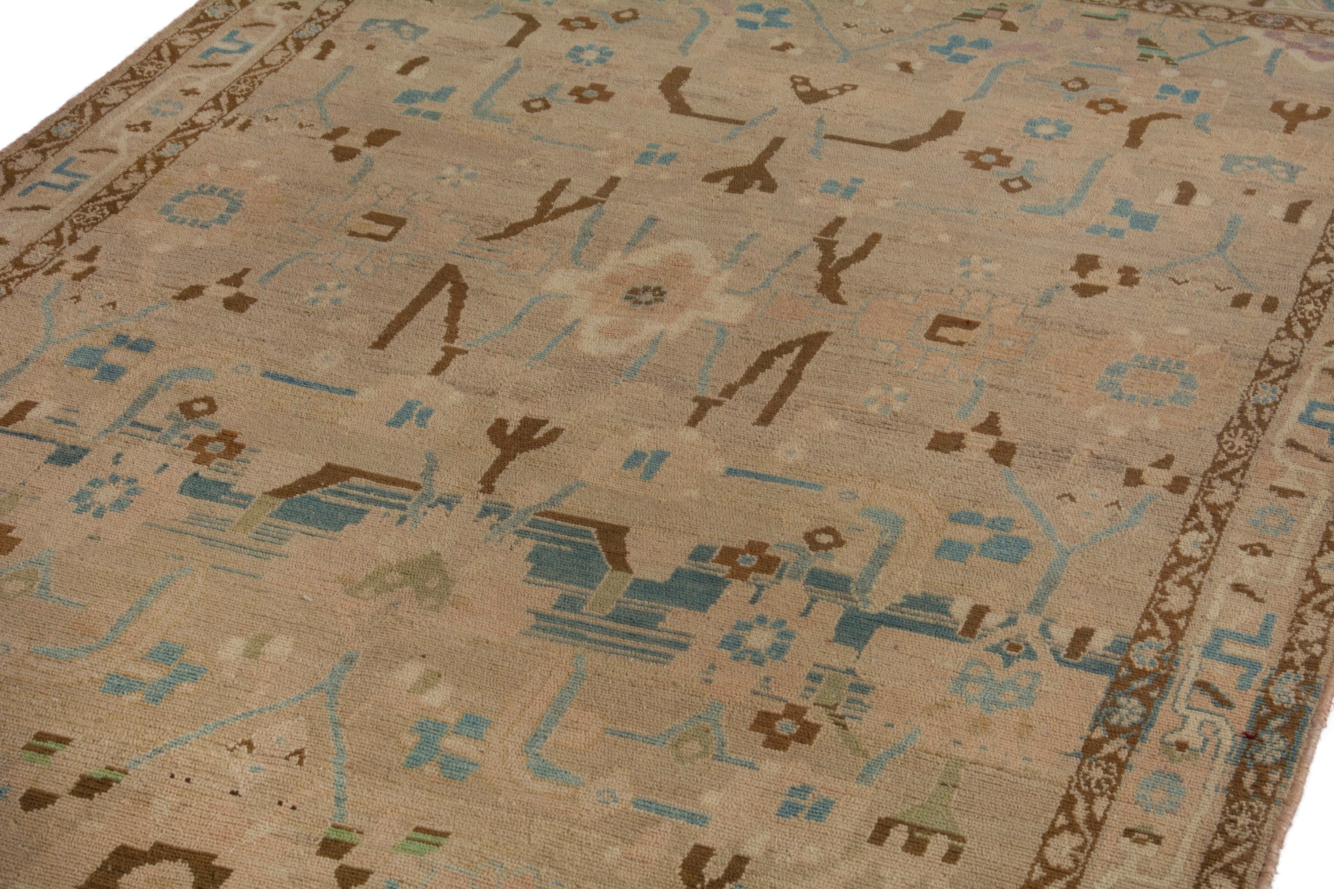 Persian Borujerd area rug in greige and tan, view 9 of 18