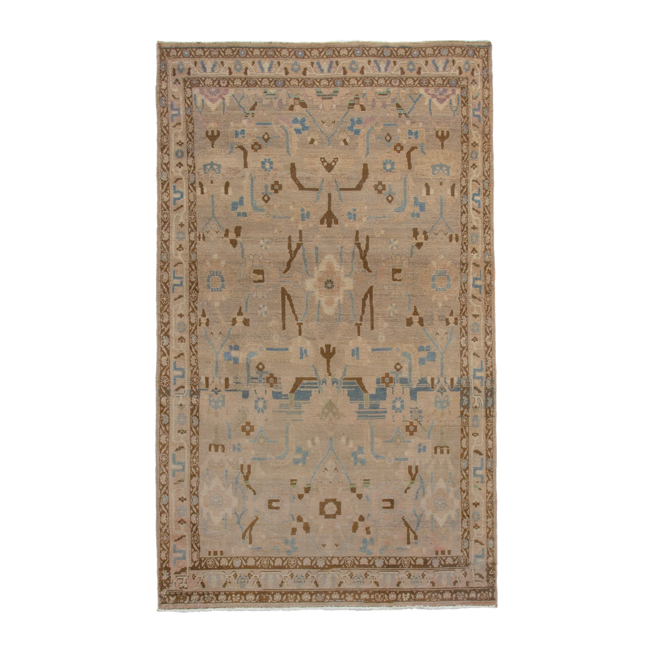 Persian Borujerd area rug in greige and tan, 4'7" x 7'7"