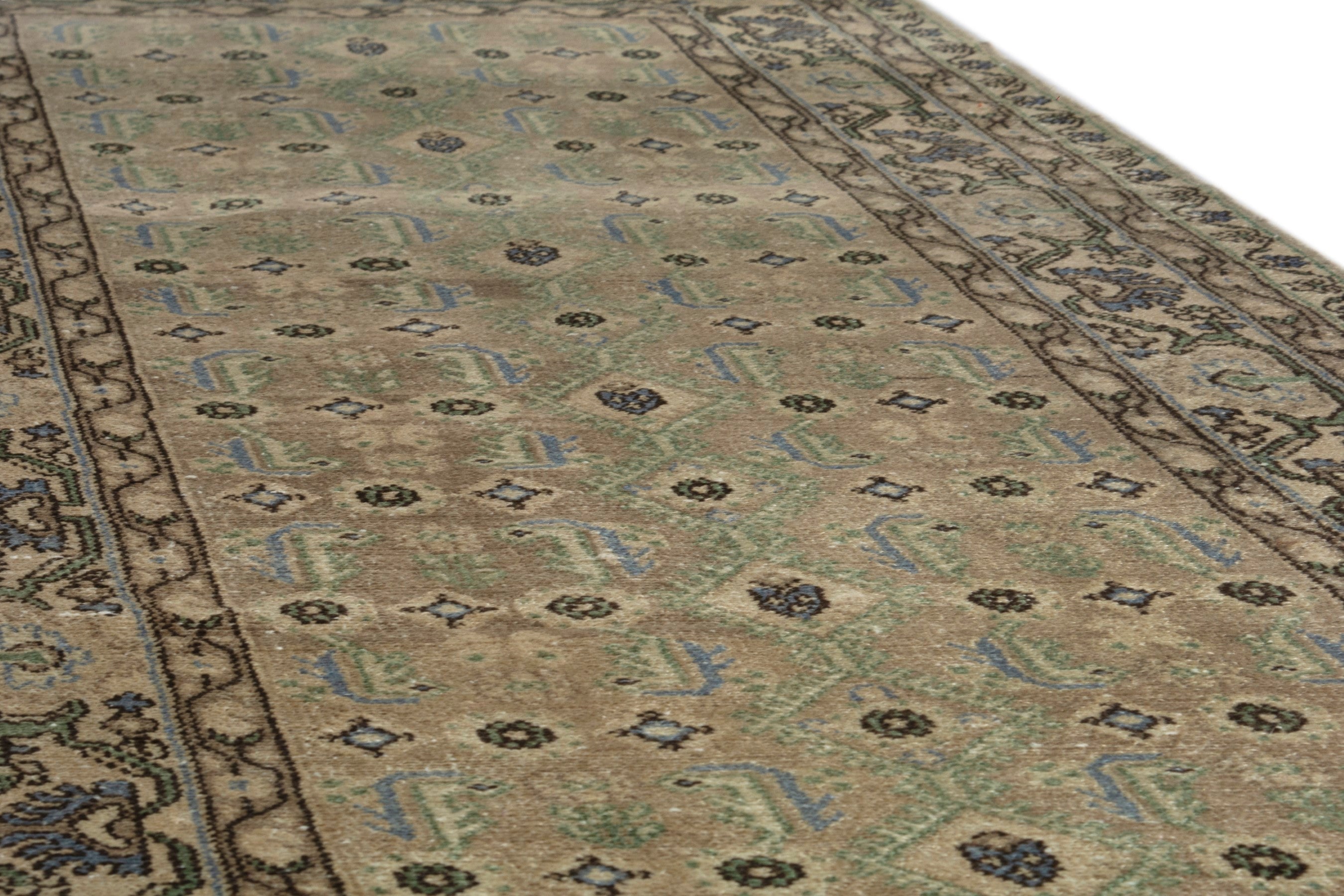 Persian Borujerd runner rug in sage and olive, view 8 of 17