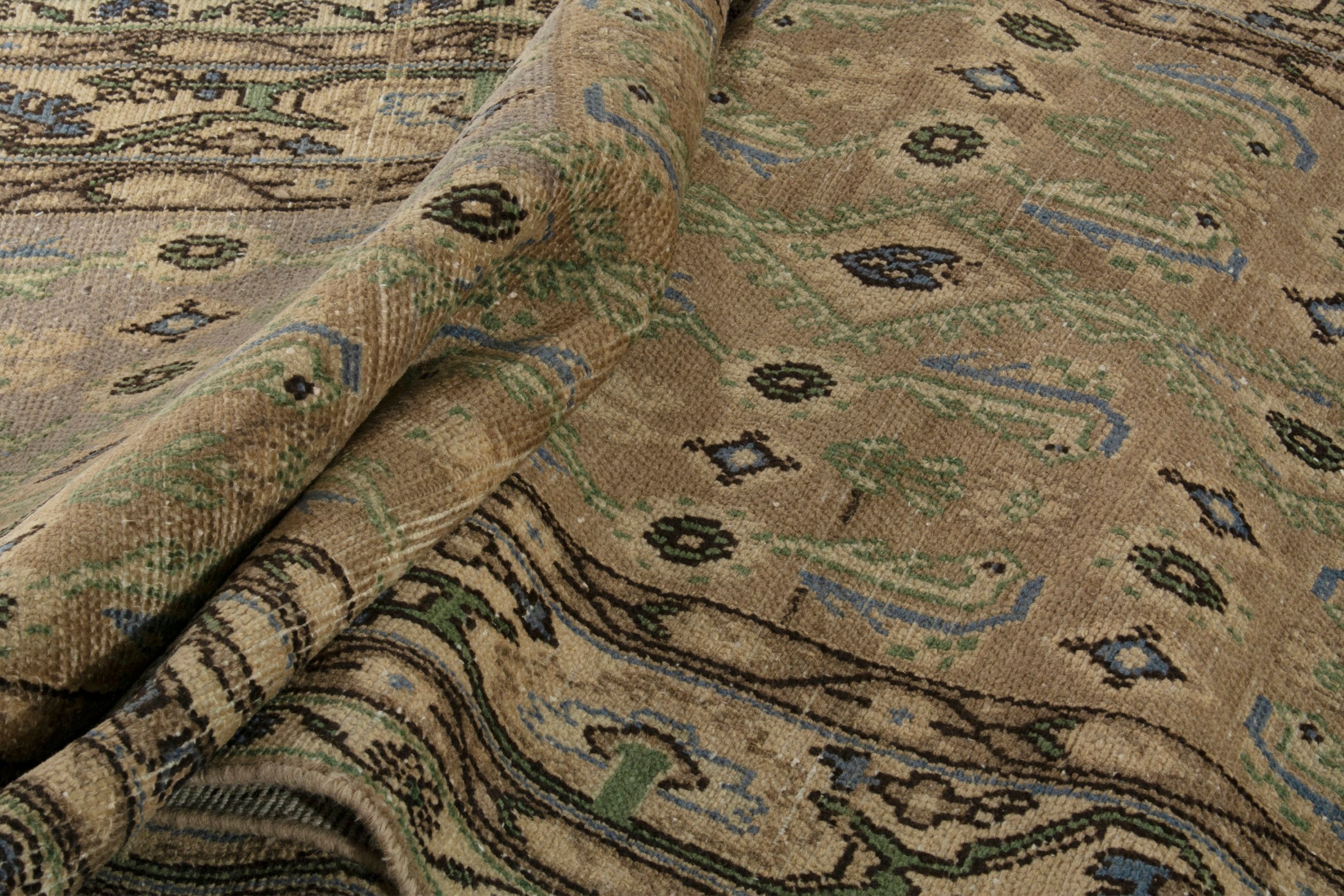 Persian Borujerd runner rug in sage and olive, view 14 of 17