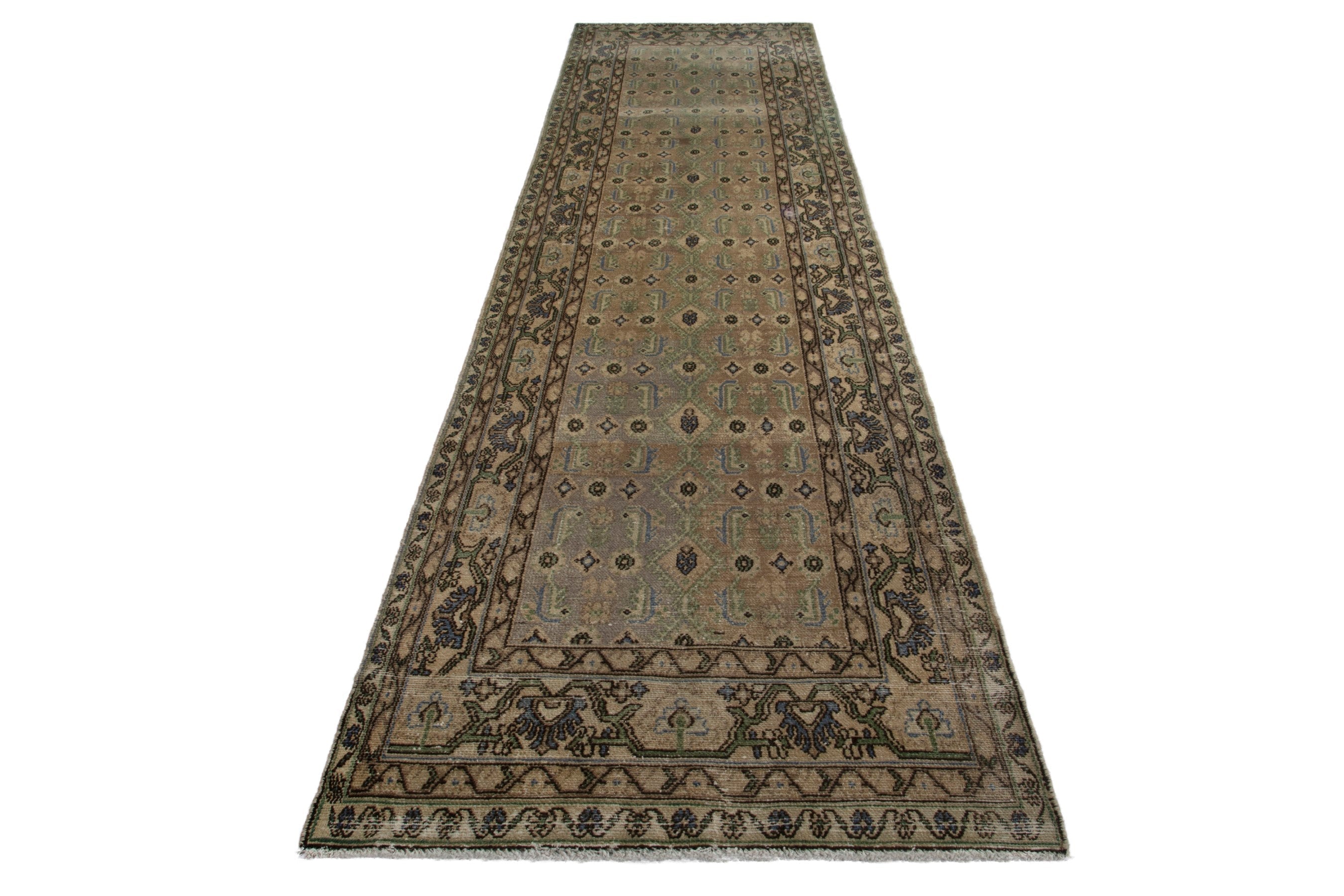 Persian Borujerd runner rug in sage and olive, view 2 of 17