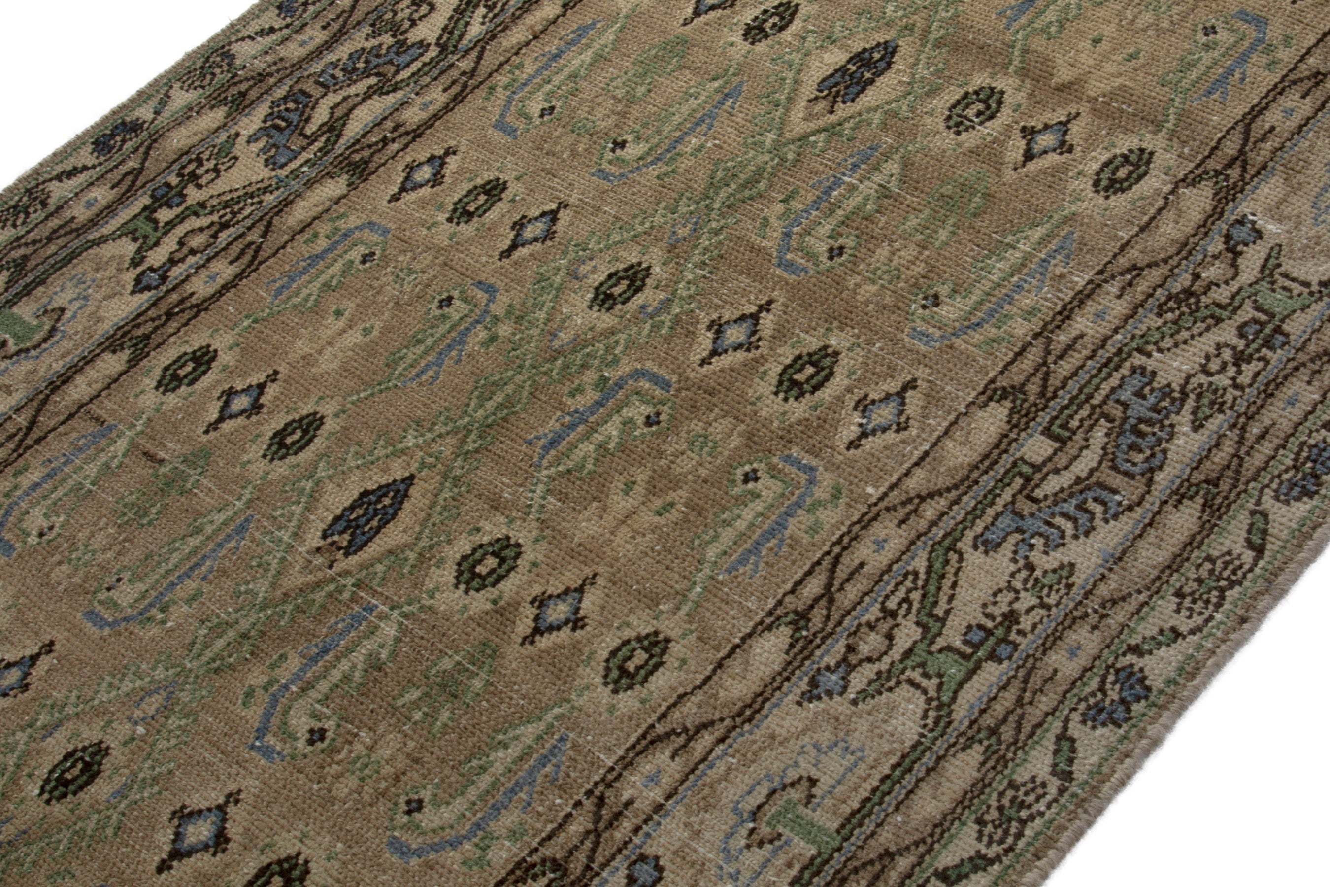 Persian Borujerd runner rug in sage and olive, view 6 of 17