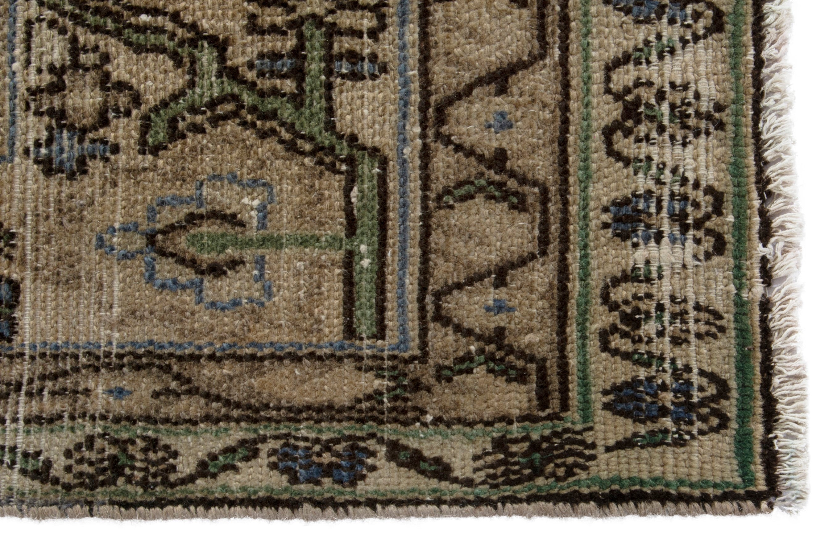 Persian Borujerd runner rug in sage and olive, view 5 of 17
