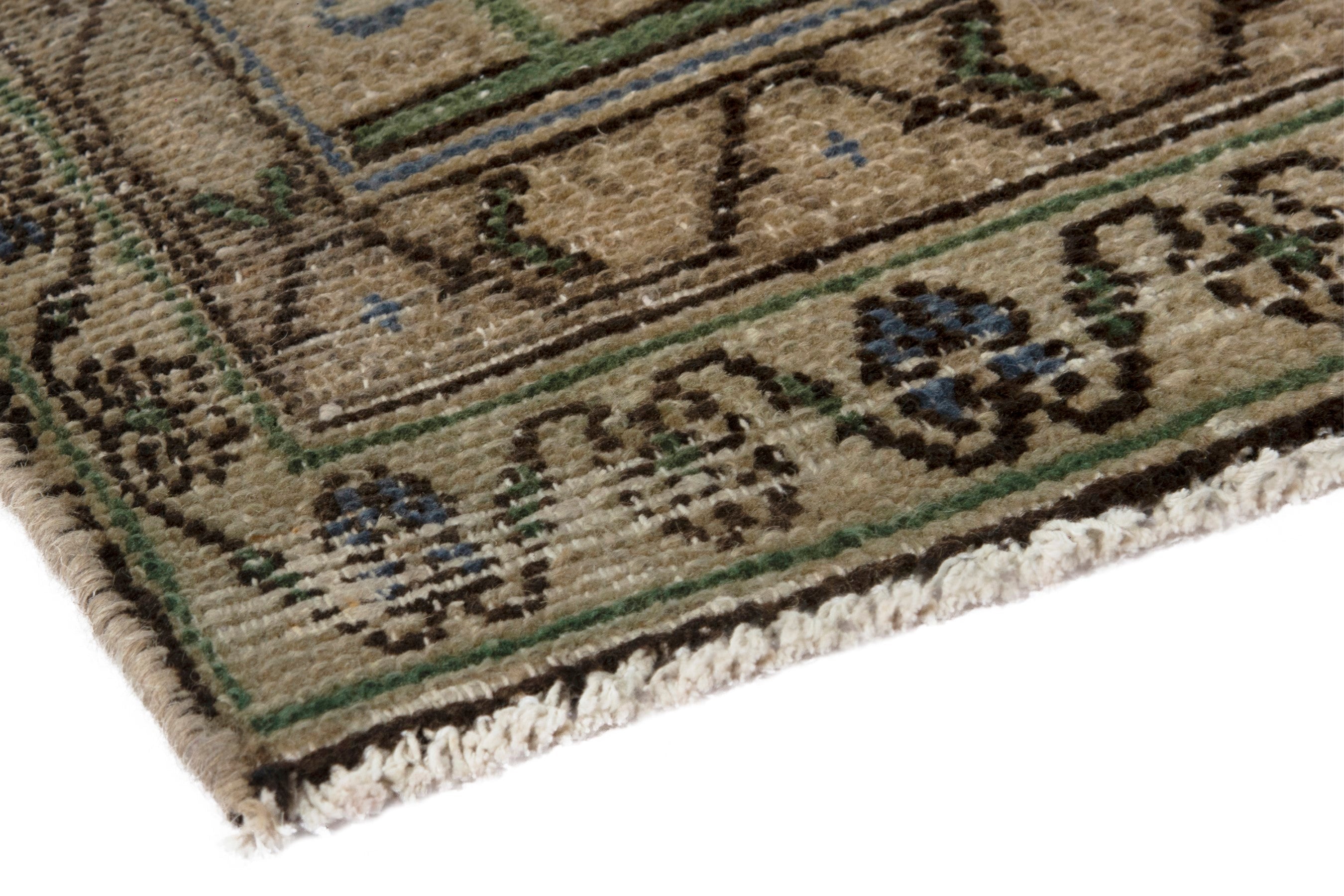 Persian Borujerd runner rug in sage and olive, view 4 of 17