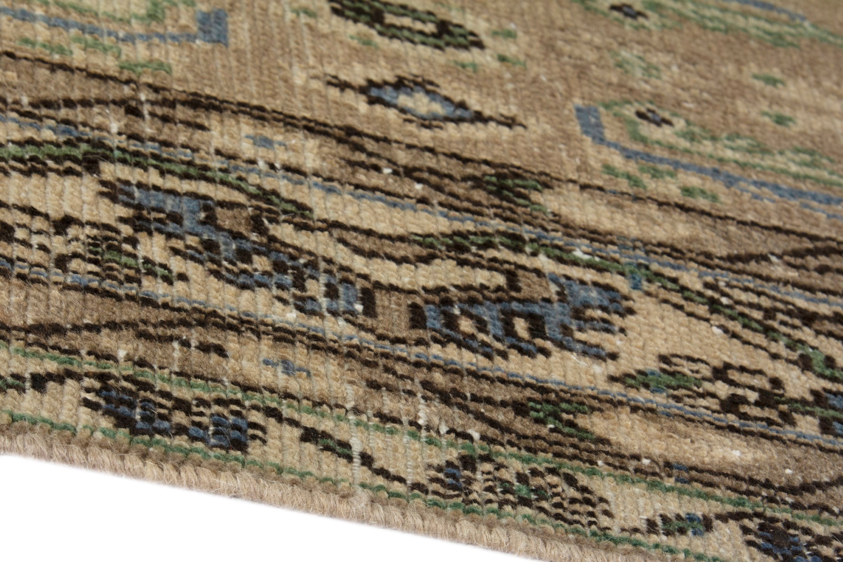 Persian Borujerd runner rug in sage and olive, view 9 of 17