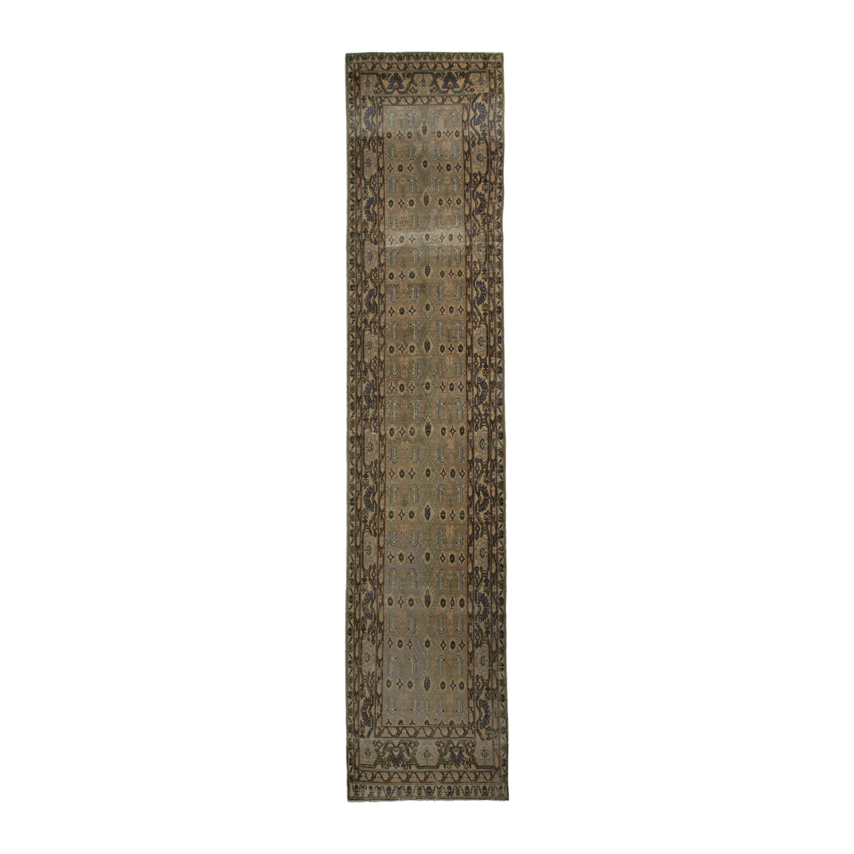 Persian Borujerd runner rug in sage and olive, 3'8" x 17'1"