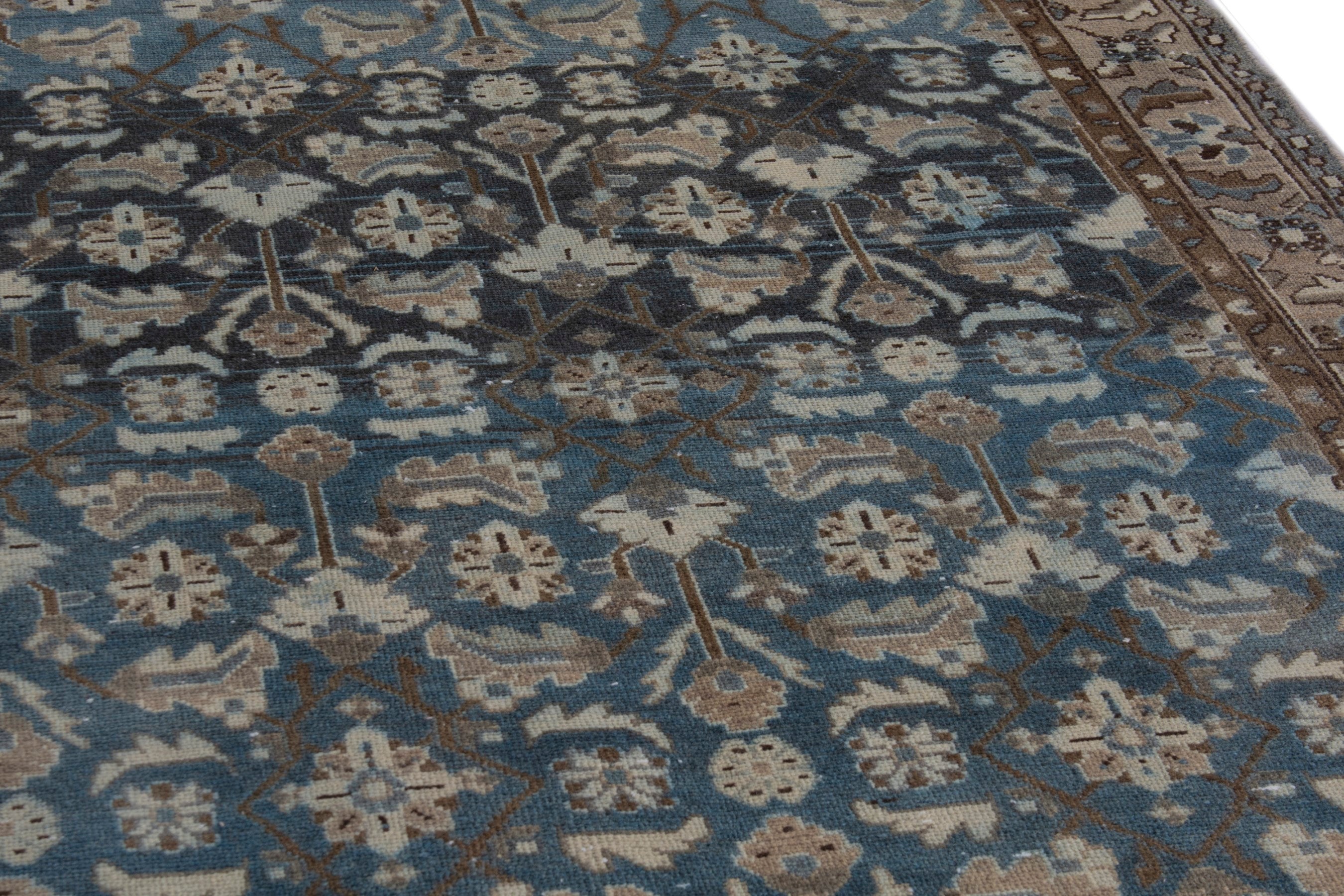 Persian Malayer runner rug in dark blue and antique gold, view 10 of 21