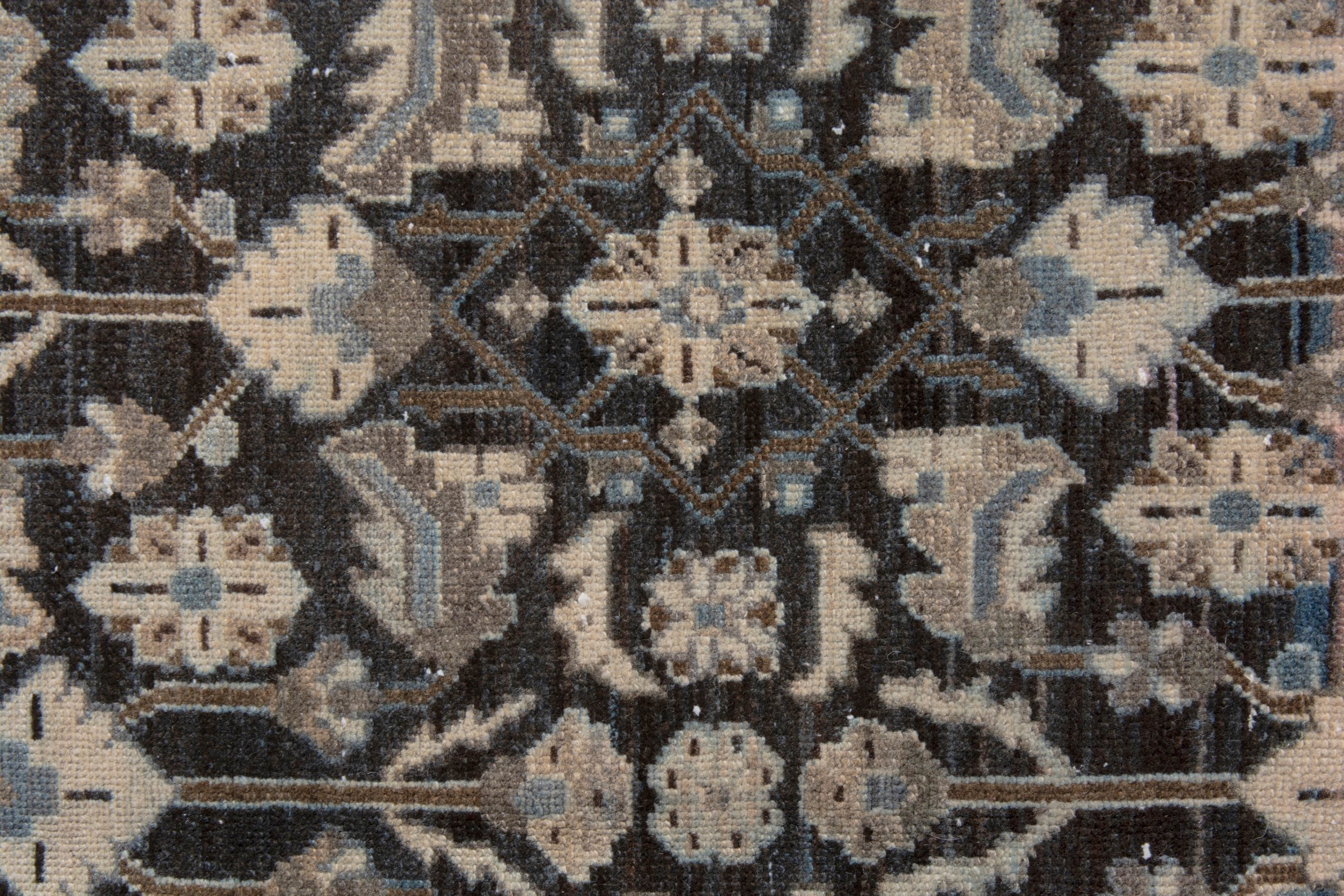 Persian Malayer runner rug in dark blue and antique gold, view 14 of 21