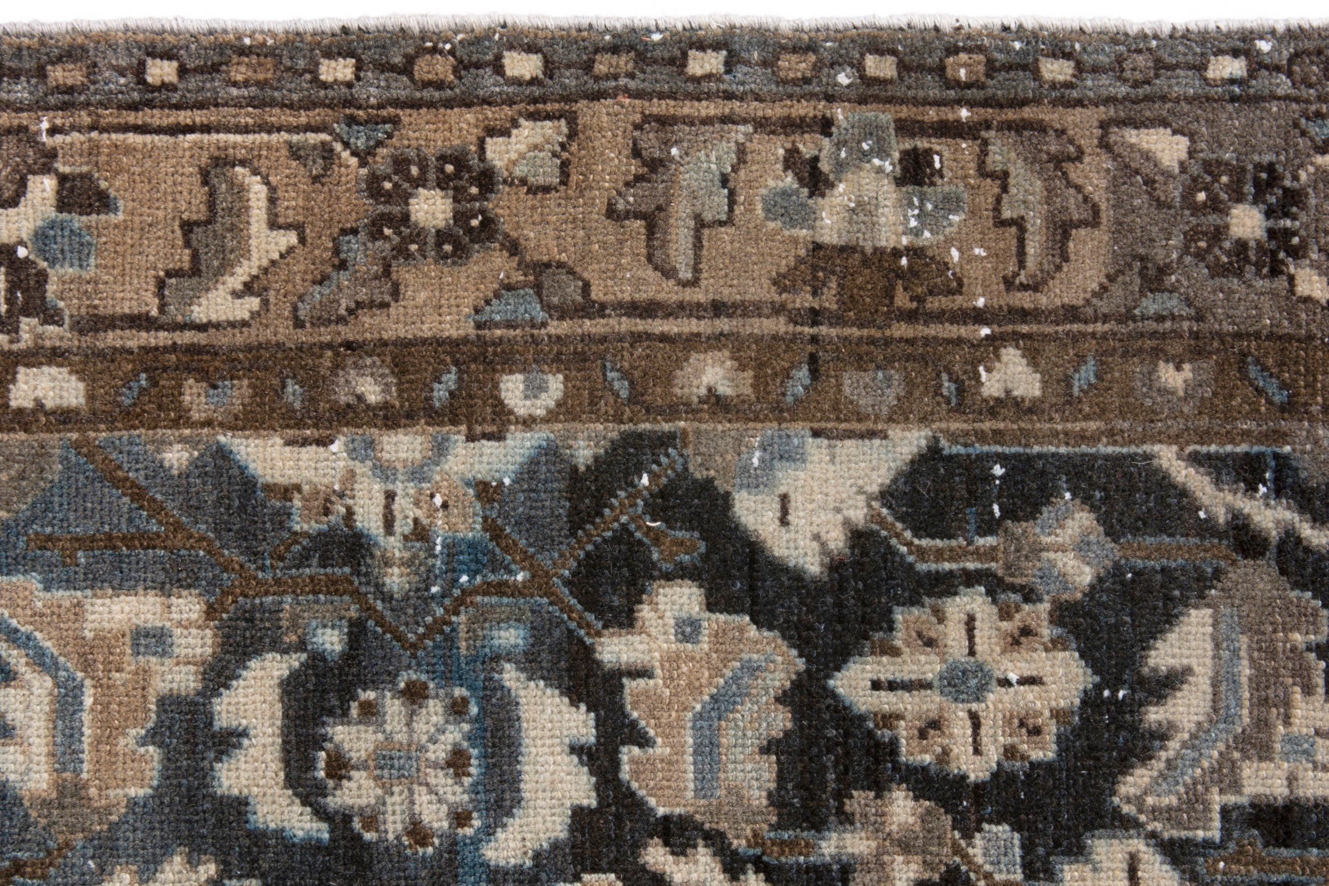 Persian Malayer runner rug in dark blue and antique gold, view 11 of 21