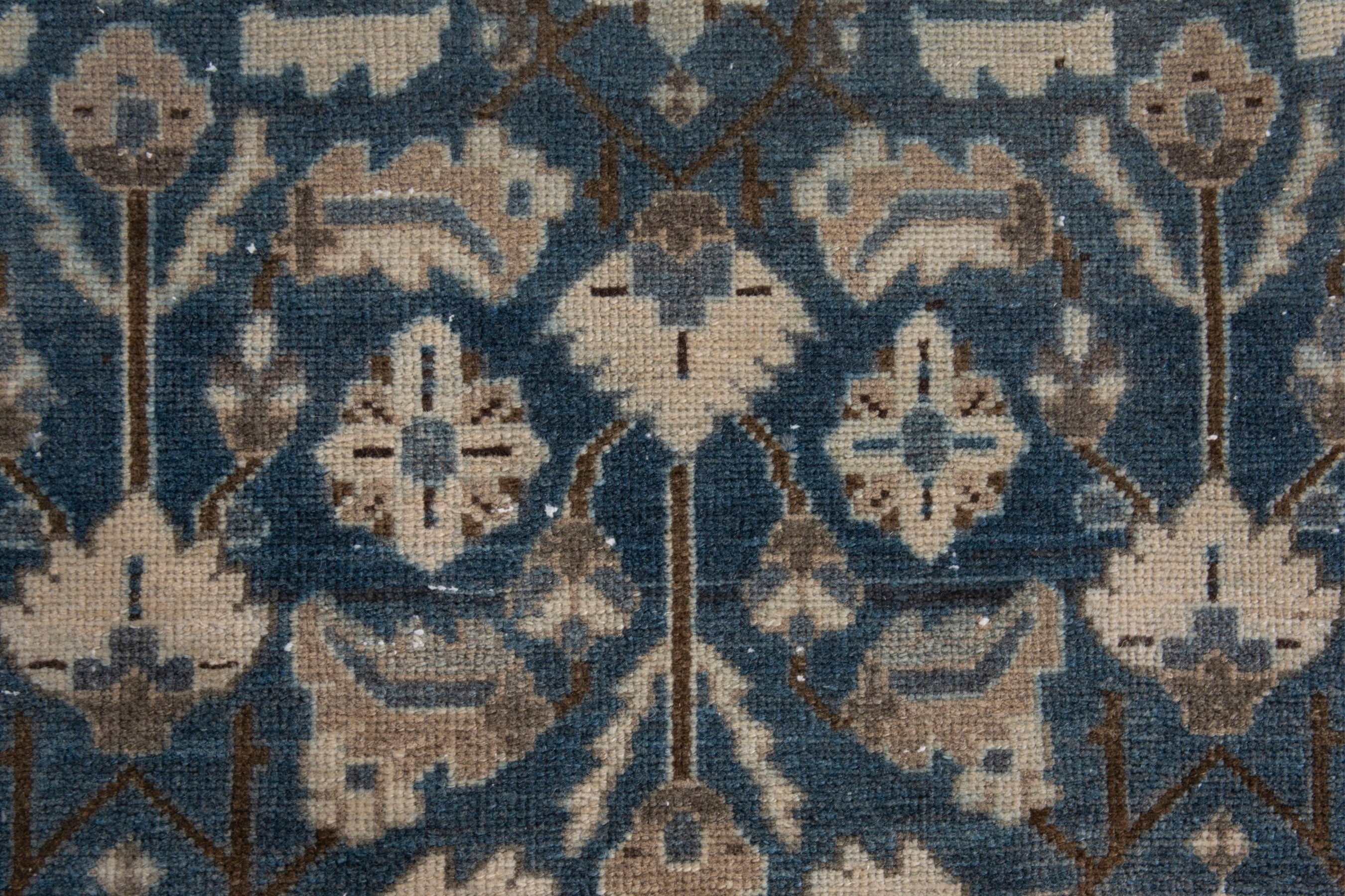 Persian Malayer runner rug in dark blue and antique gold, view 15 of 21