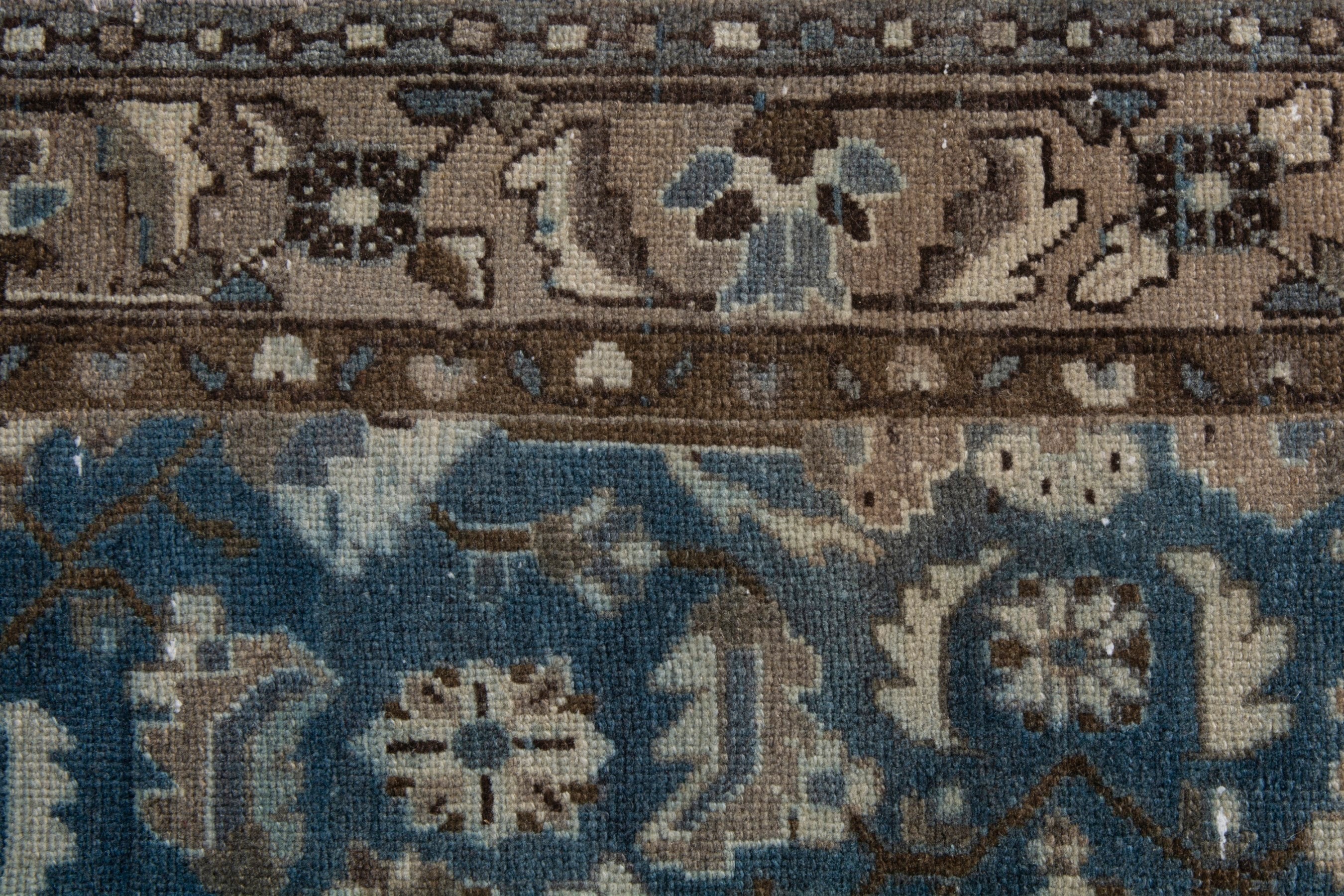 Persian Malayer runner rug in dark blue and antique gold, view 12 of 21