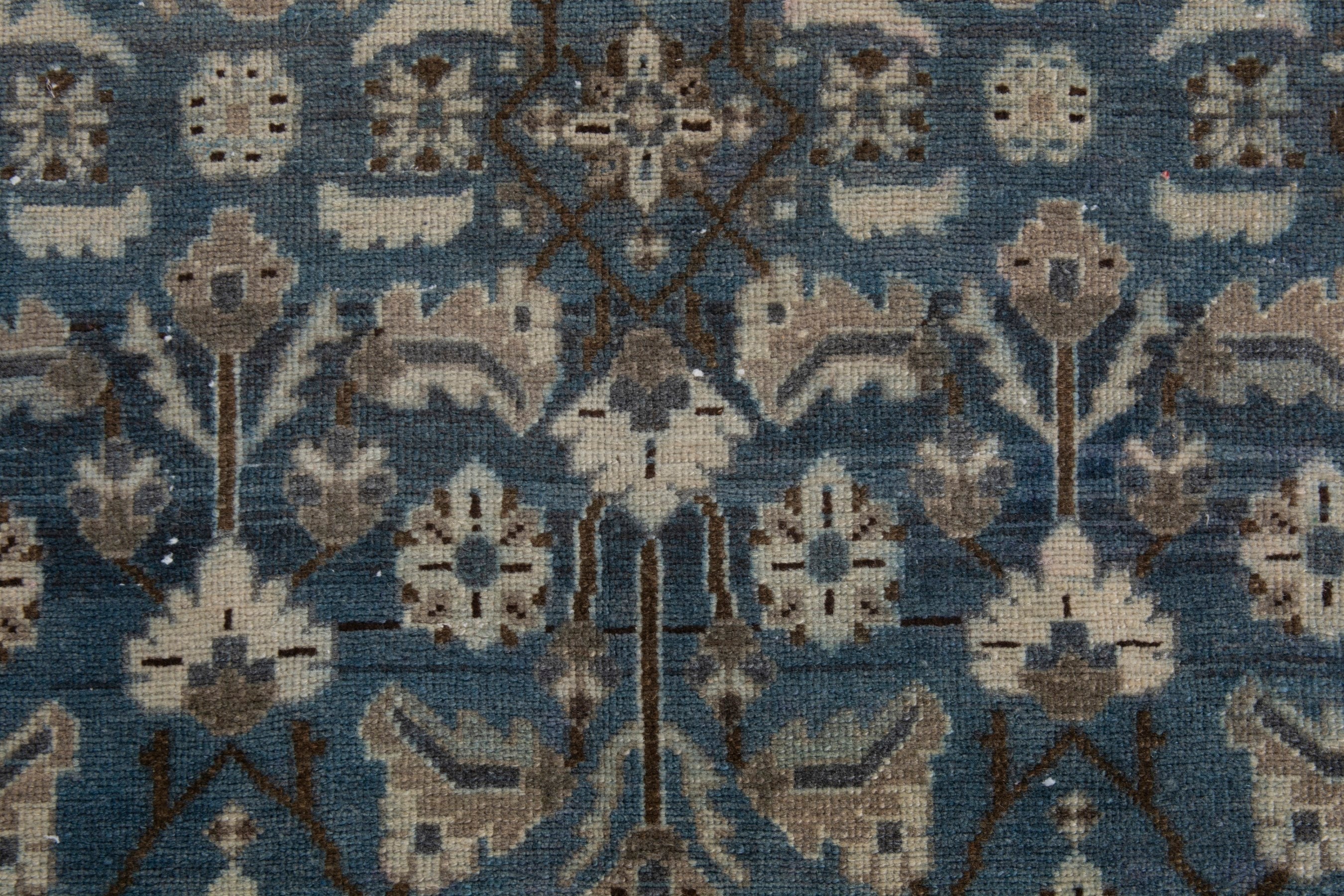 Persian Malayer runner rug in dark blue and antique gold, view 16 of 21
