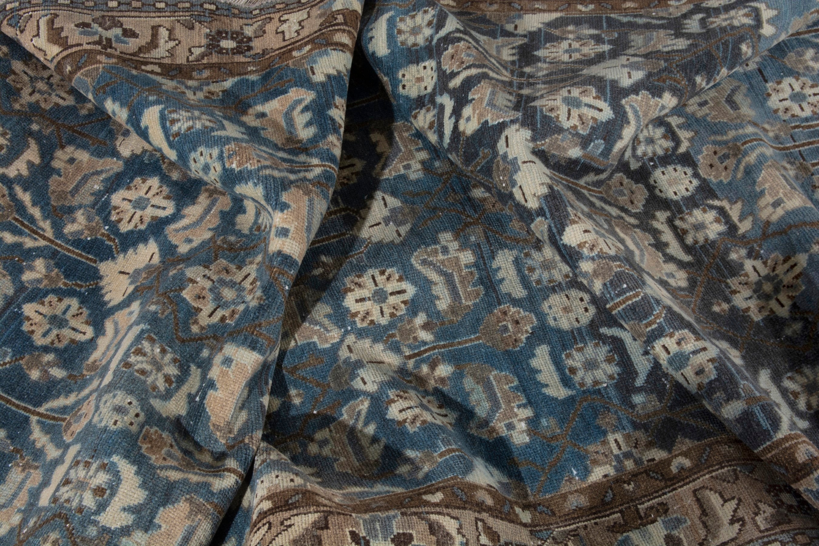 Persian Malayer runner rug in dark blue and antique gold, view 18 of 21