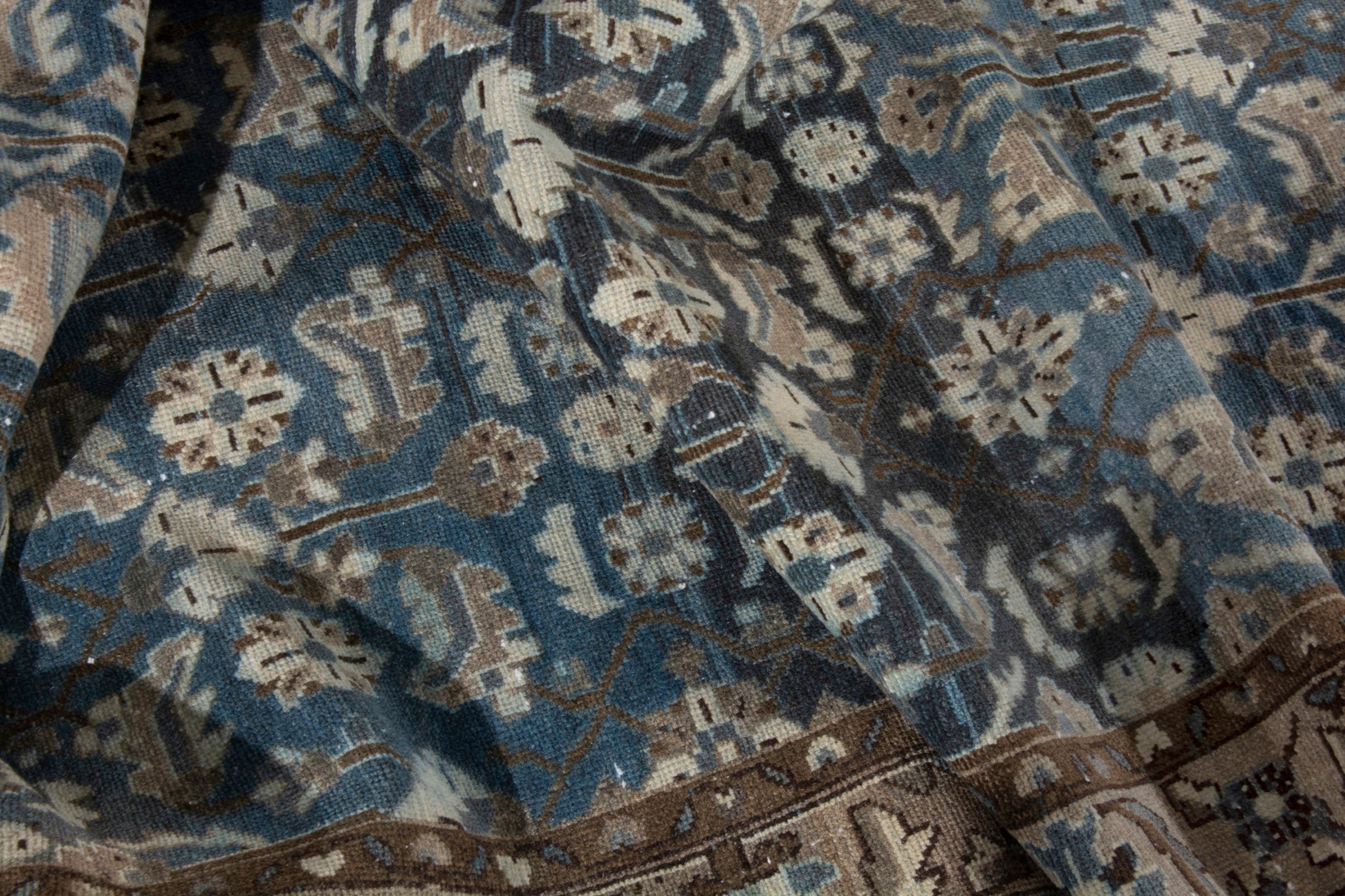 Persian Malayer runner rug in dark blue and antique gold, view 20 of 21
