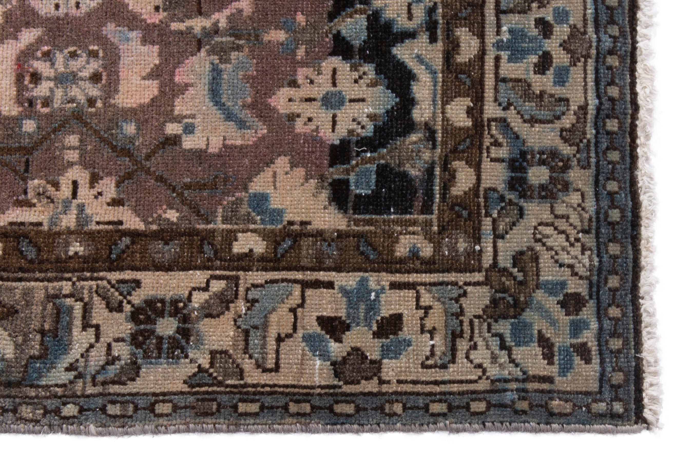 Persian Malayer runner rug in dark blue and antique gold, view 5 of 21