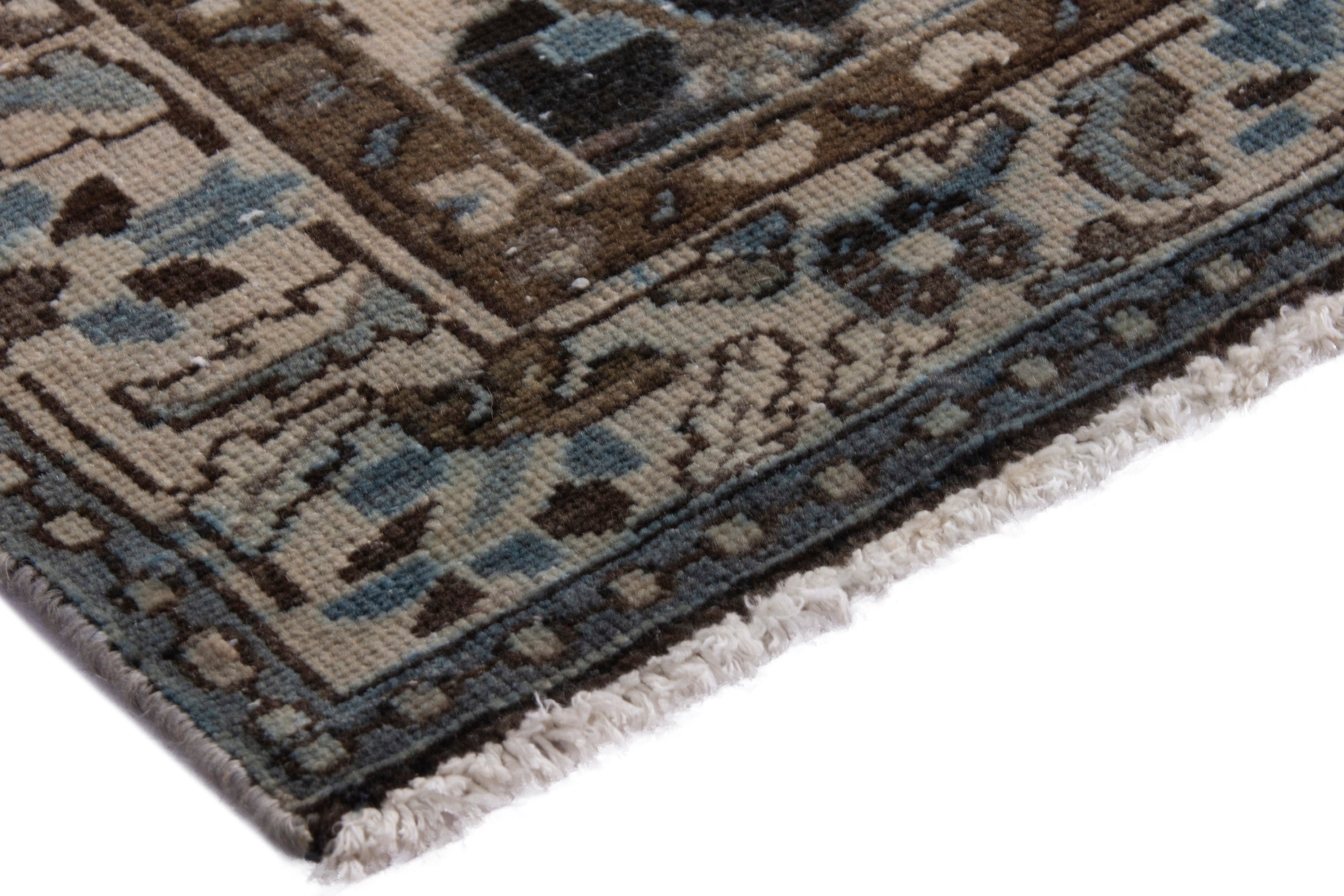 Persian Malayer runner rug in dark blue and antique gold, view 4 of 21