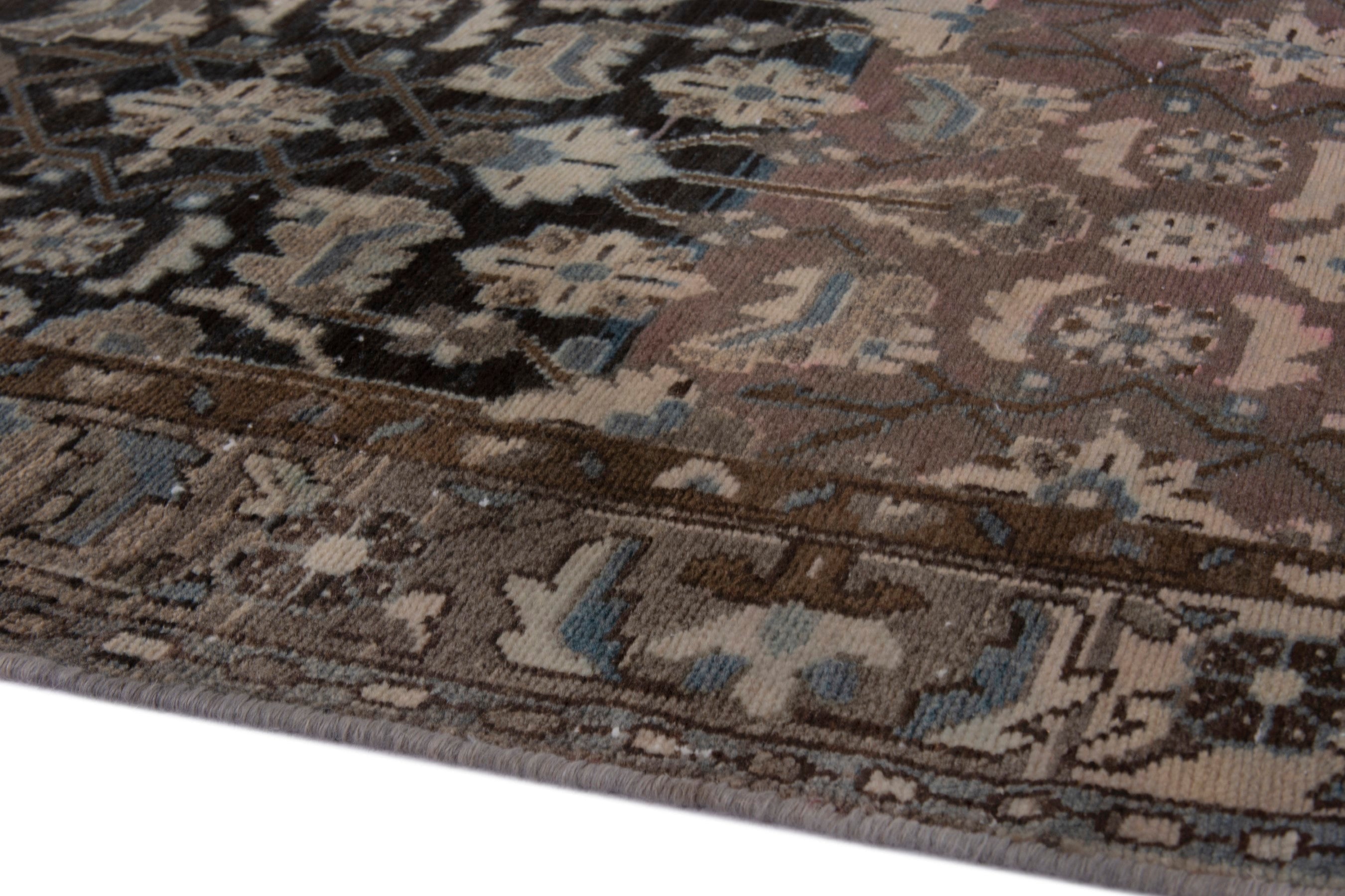 Persian Malayer runner rug in dark blue and antique gold, view 8 of 21