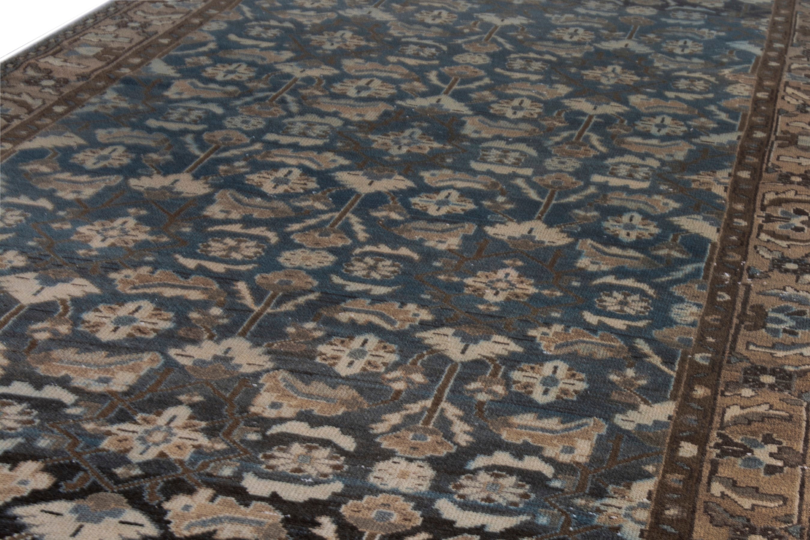 Persian Malayer runner rug in dark blue and antique gold, view 9 of 21