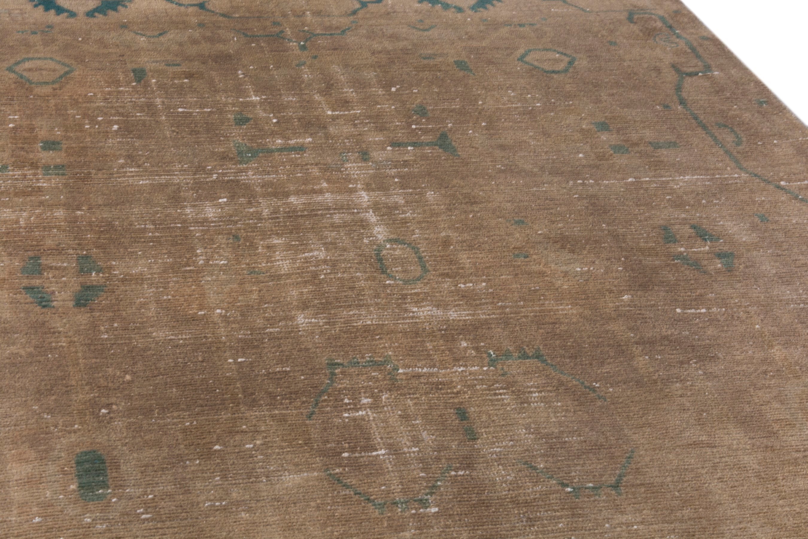 Persian Borujerd area rug in tan and teal, view 10 of 18