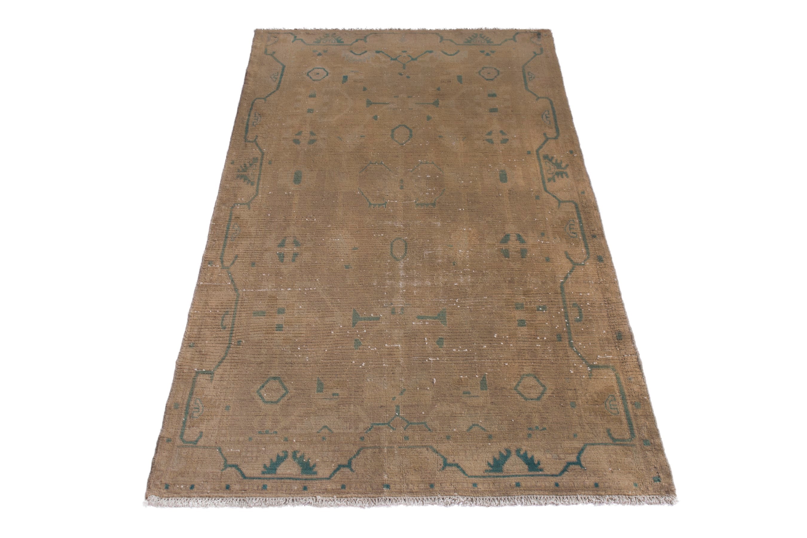 Persian Borujerd area rug in tan and teal, view 2 of 18