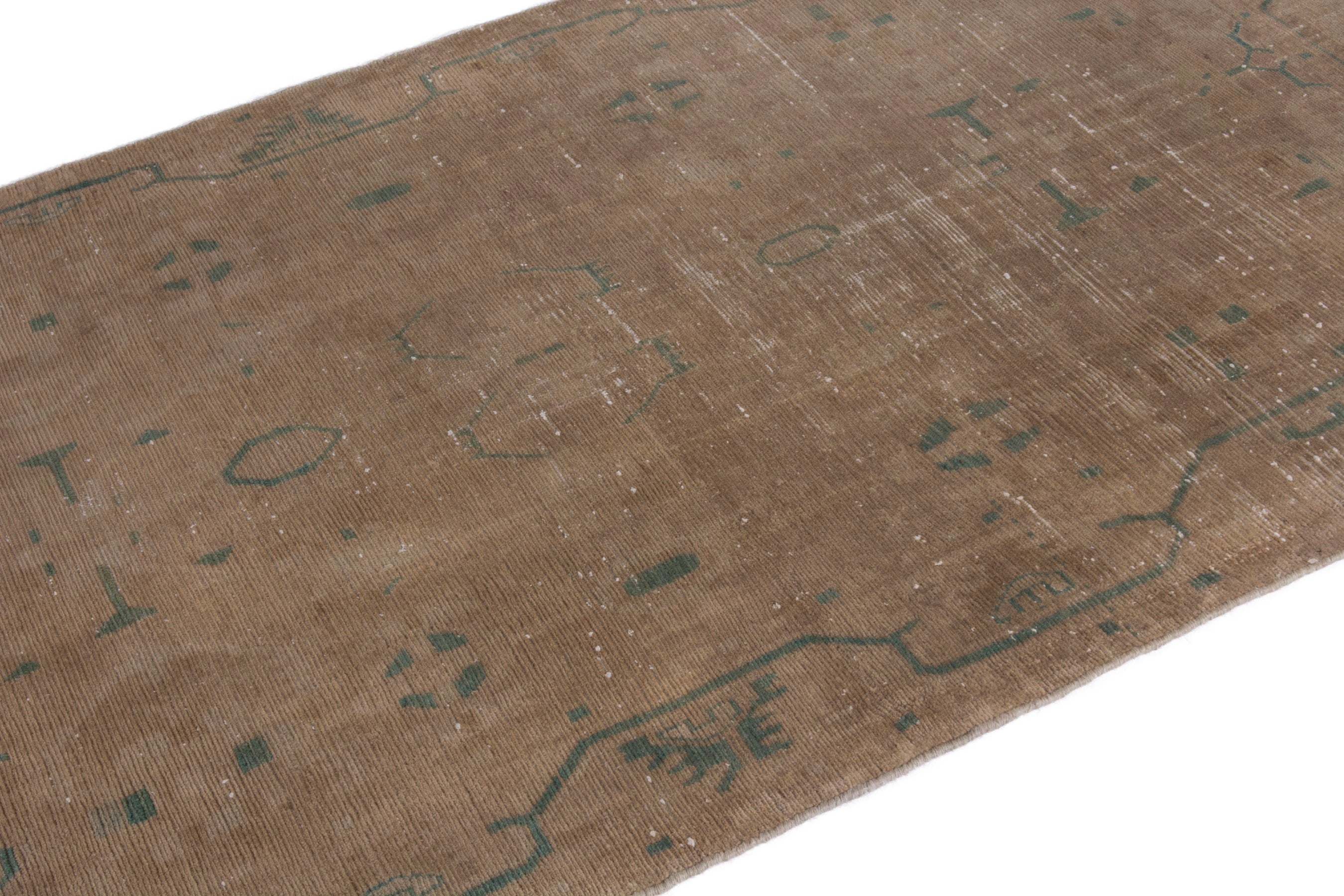 Persian Borujerd area rug in tan and teal, view 6 of 18
