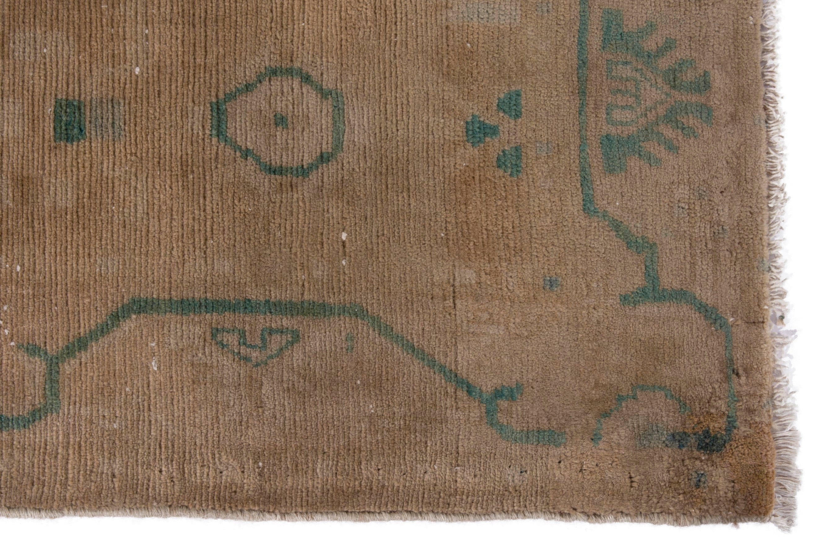 Persian Borujerd area rug in tan and teal, view 5 of 18