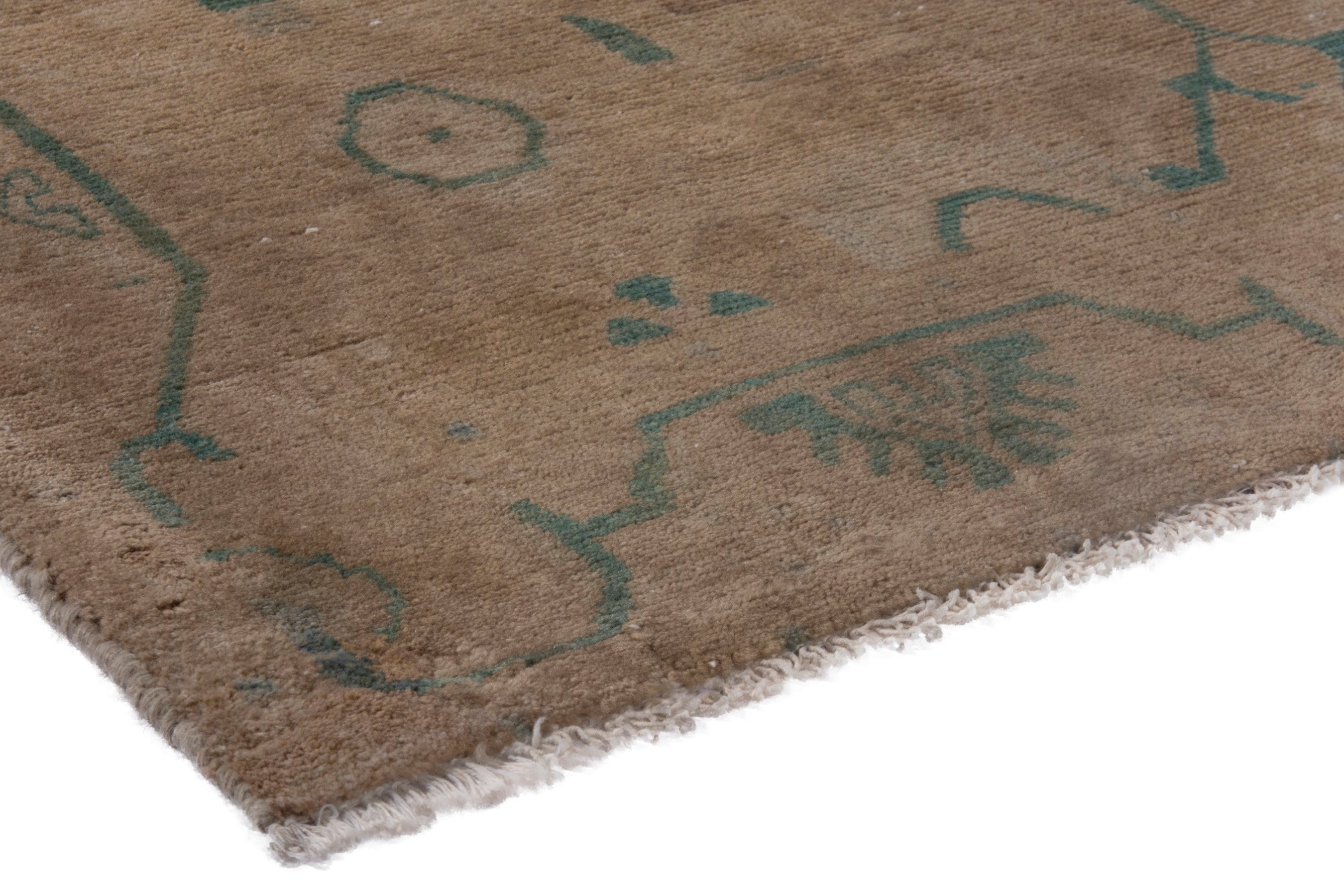 Persian Borujerd area rug in tan and teal, view 4 of 18